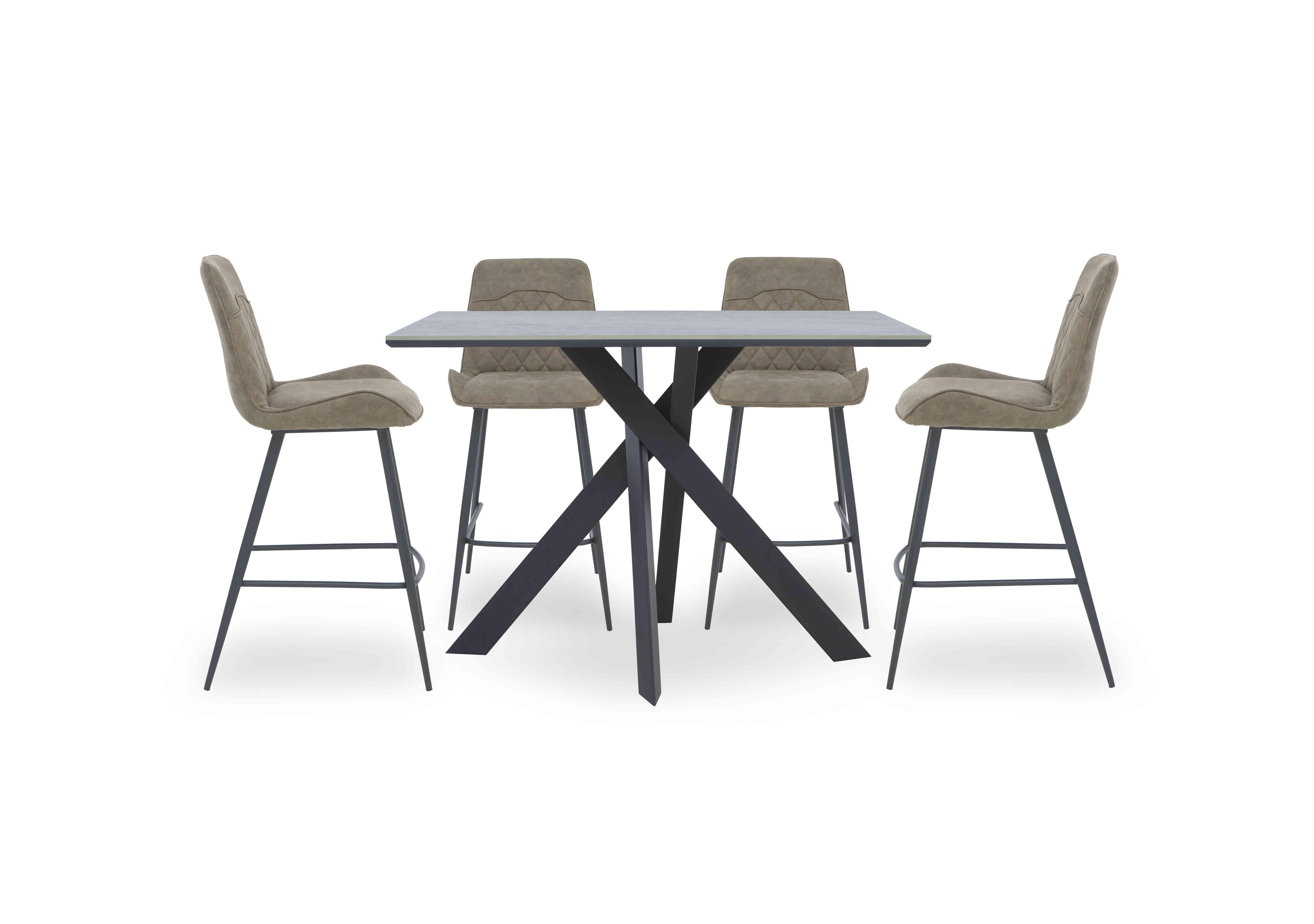 Warrior Grey Bar Table and 4 Standard Bar Stools in Grey/Taupe on Furniture Village
