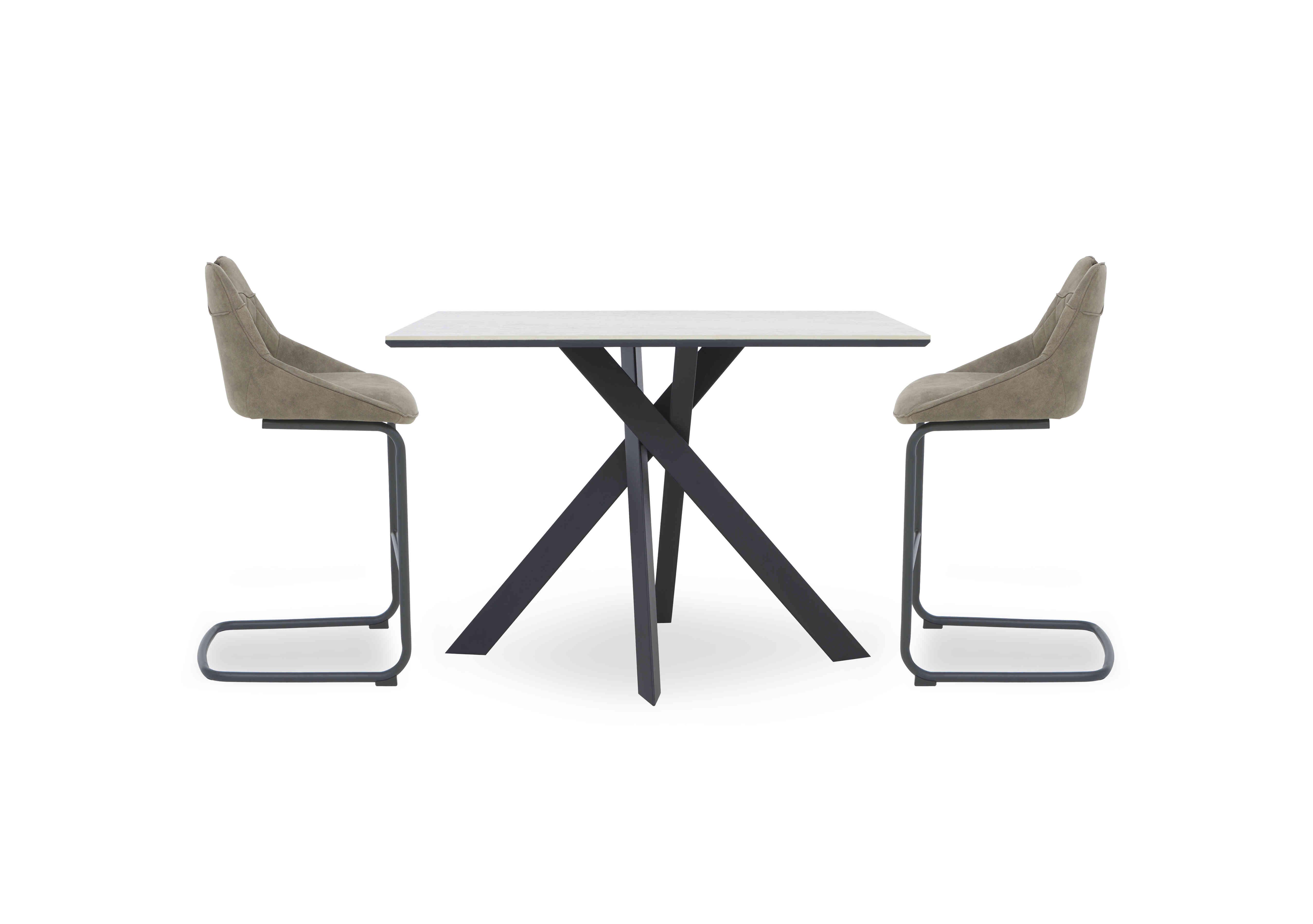 Warrior Crystal White Bar Table and 2 Cantilever Bar Stools in White/Taupe on Furniture Village