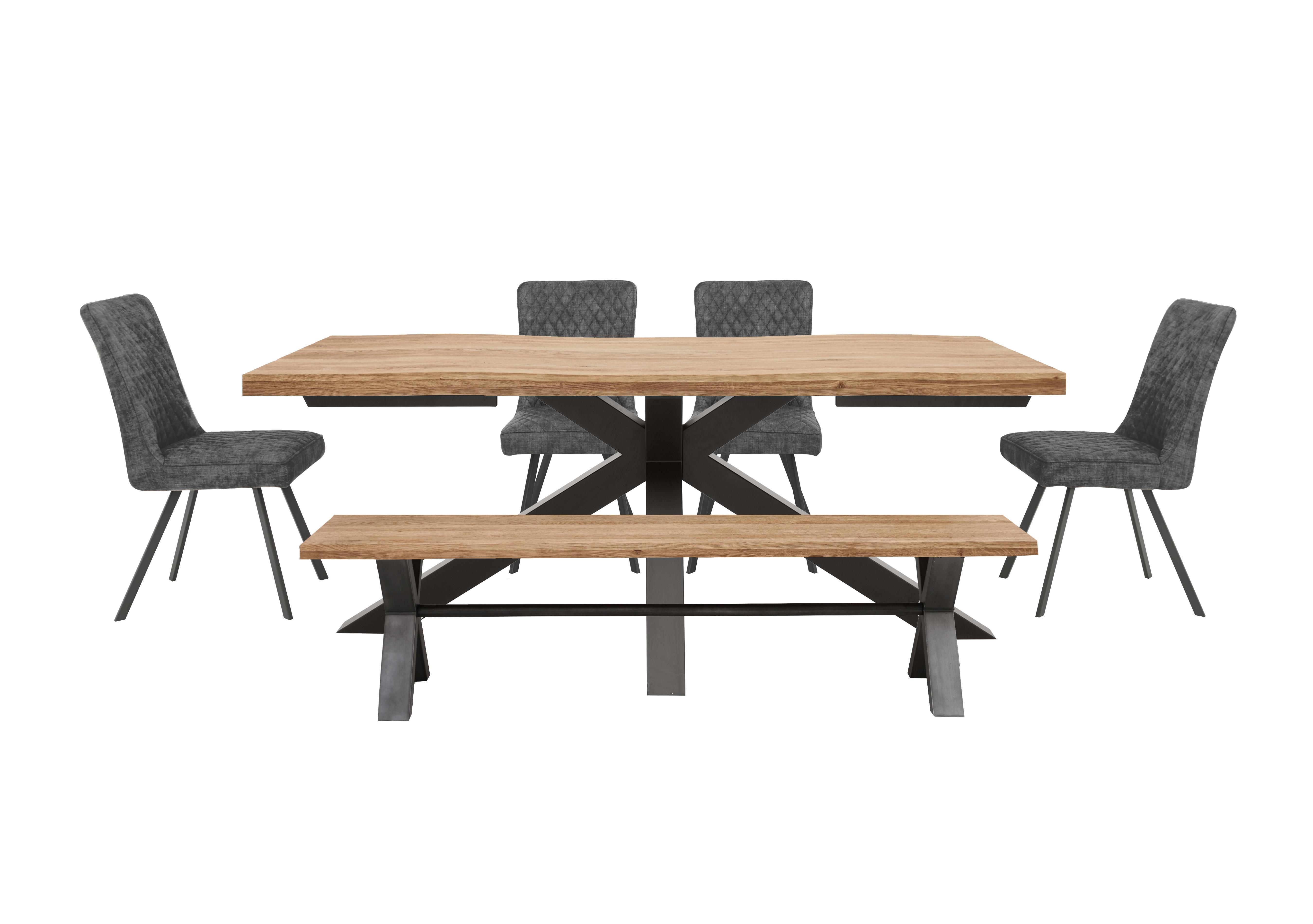 Earth Large Live Edge Dining Table with a Large Dining Bench and 4 Dining Chairs in Graphite on Furniture Village