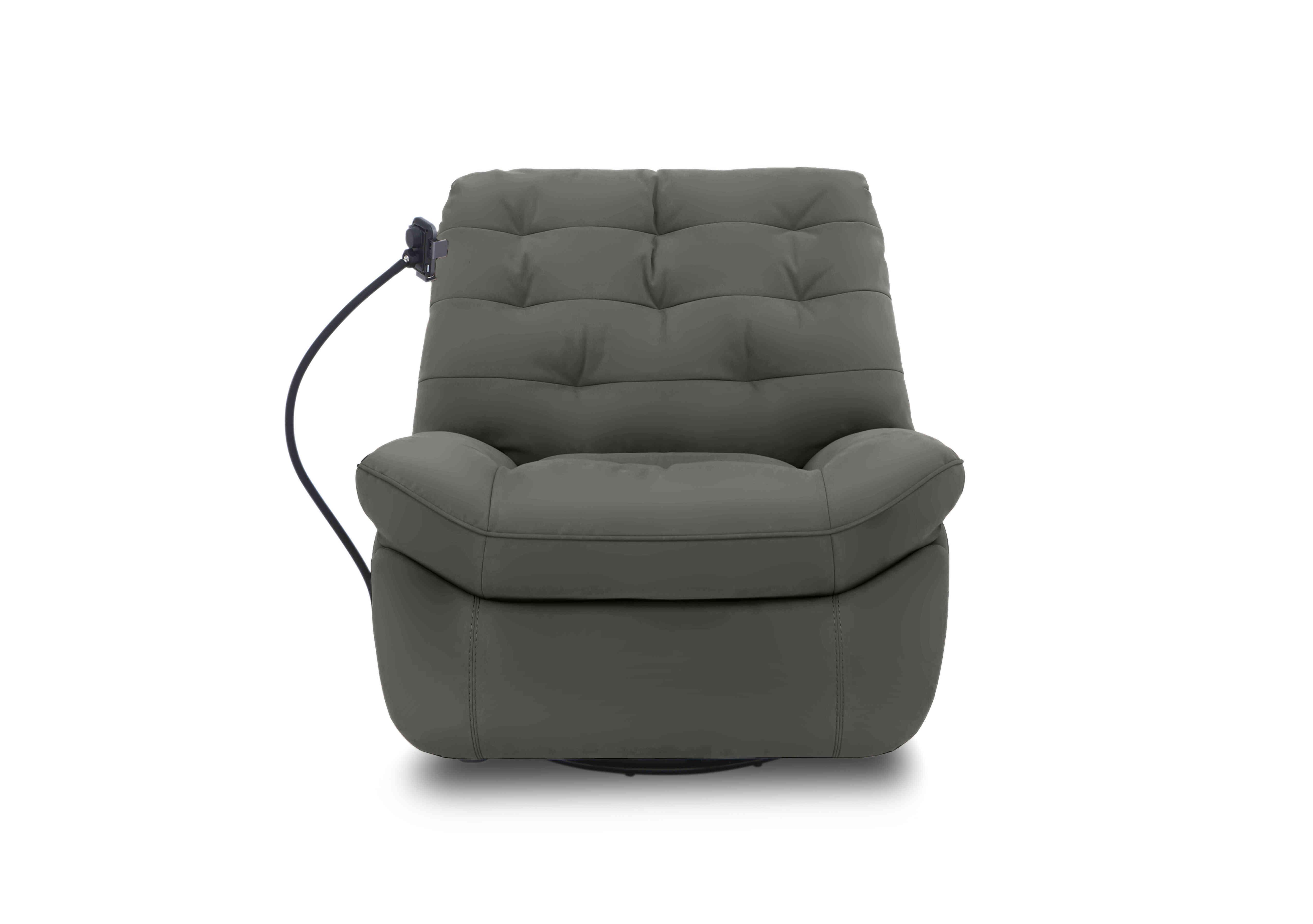 Ozzy Leather Swivel Power Recliner Chair with Phone Holder in Nc-088e Charcoal Grey on Furniture Village