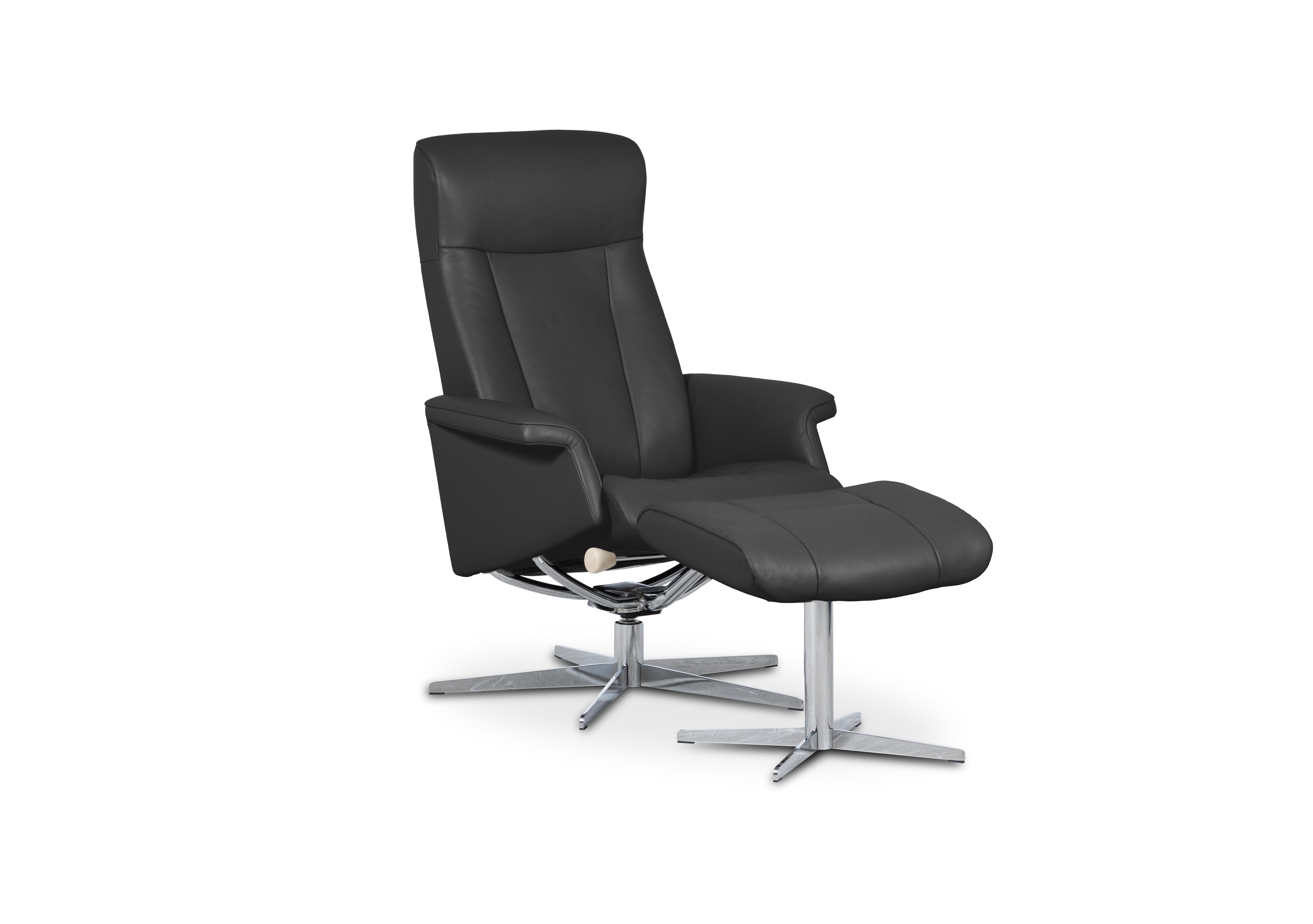 Bergen Small Leather Swivel Chair and Footstool with Chrome Base in Essenza Graphite on Furniture Village