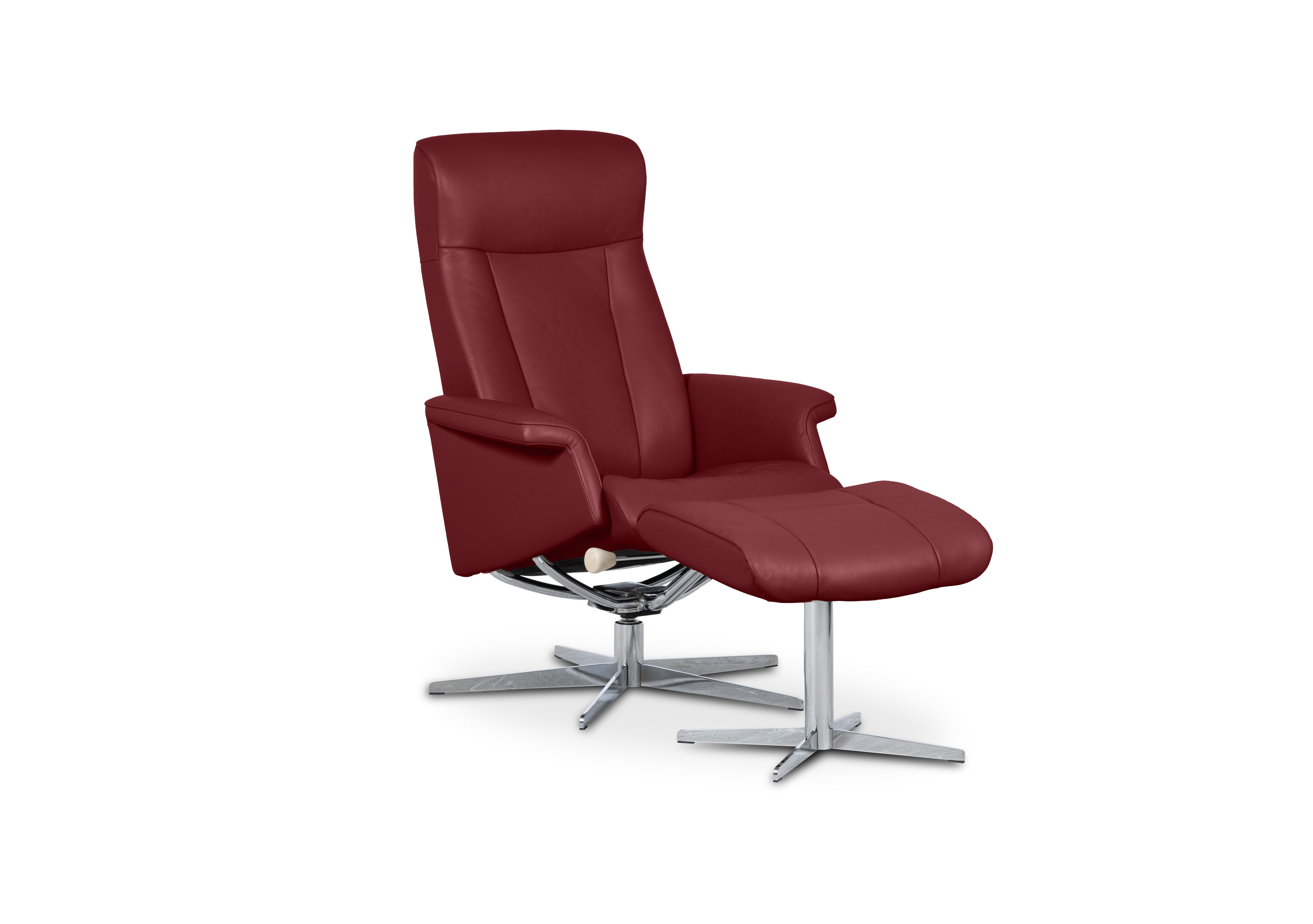 Bergen Small Leather Swivel Chair and Footstool with Chrome Base in Grace Ferrari on Furniture Village