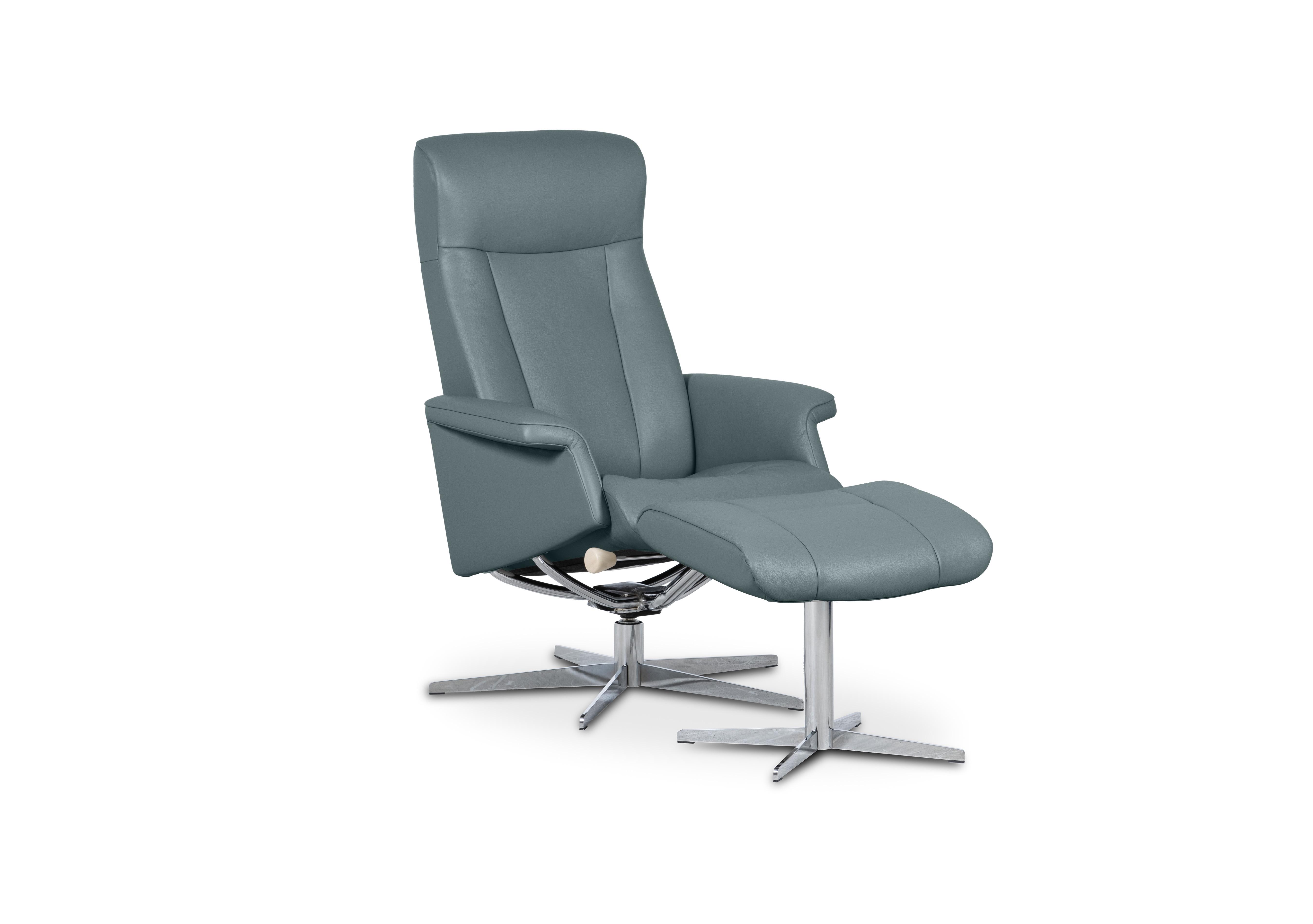 Bergen Small Leather Swivel Chair and Footstool with Chrome Base in Grace Mint on Furniture Village