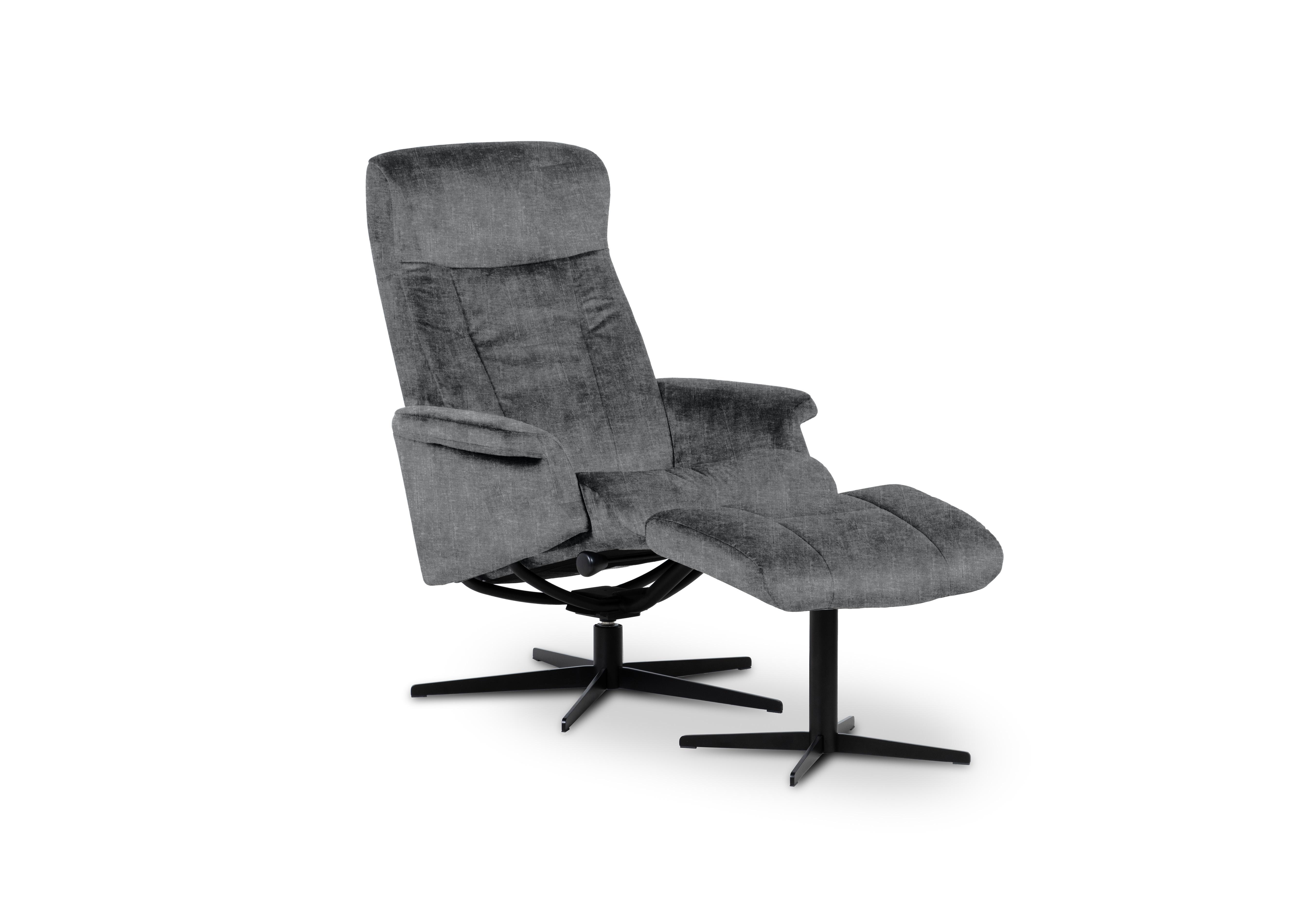 Bergen Medium Fabric Swivel Chair and Footstool with Black Base in Ambler Flagstone on Furniture Village