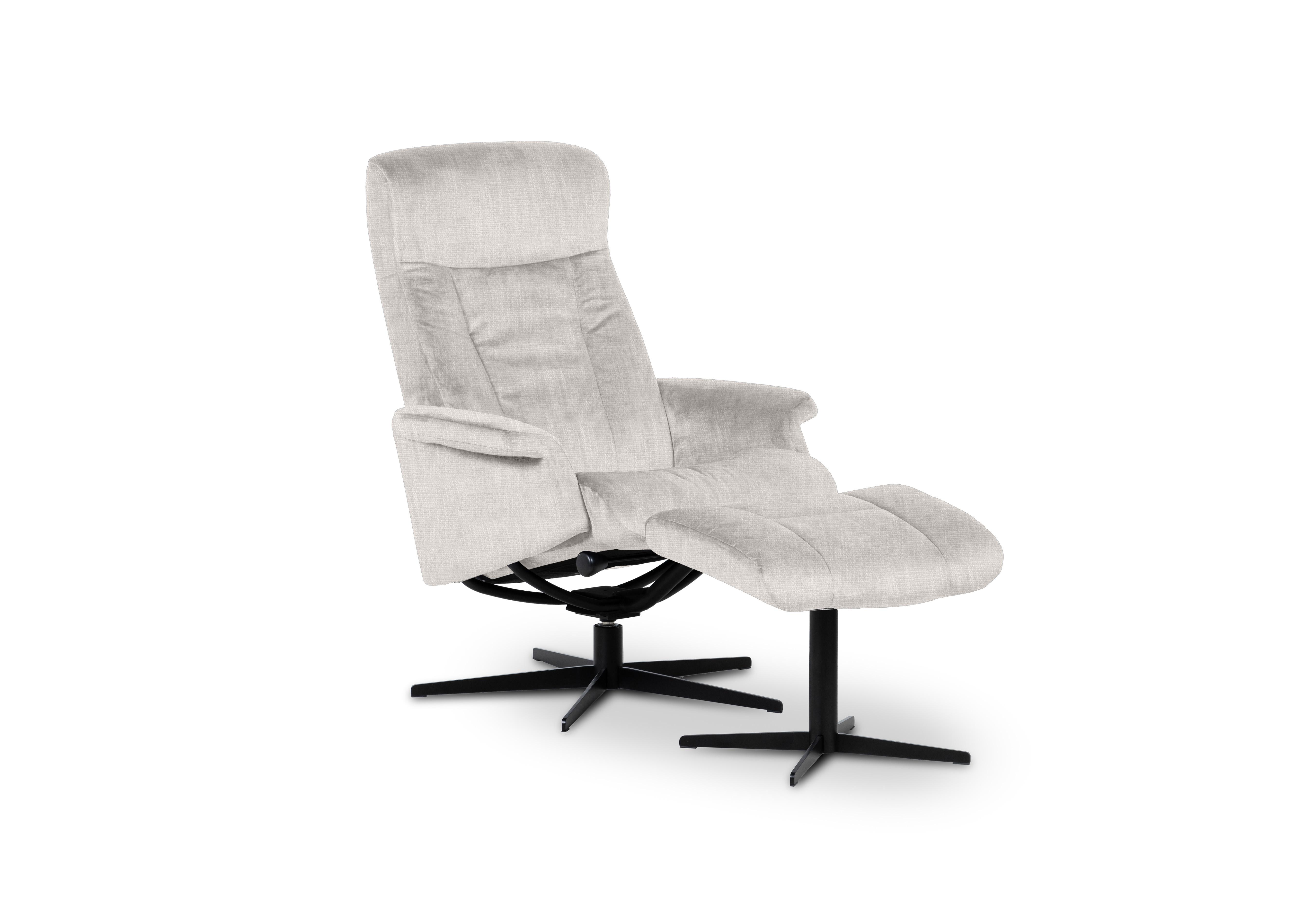 Bergen Medium Fabric Swivel Chair and Footstool with Black Base in Beamer Silk on Furniture Village