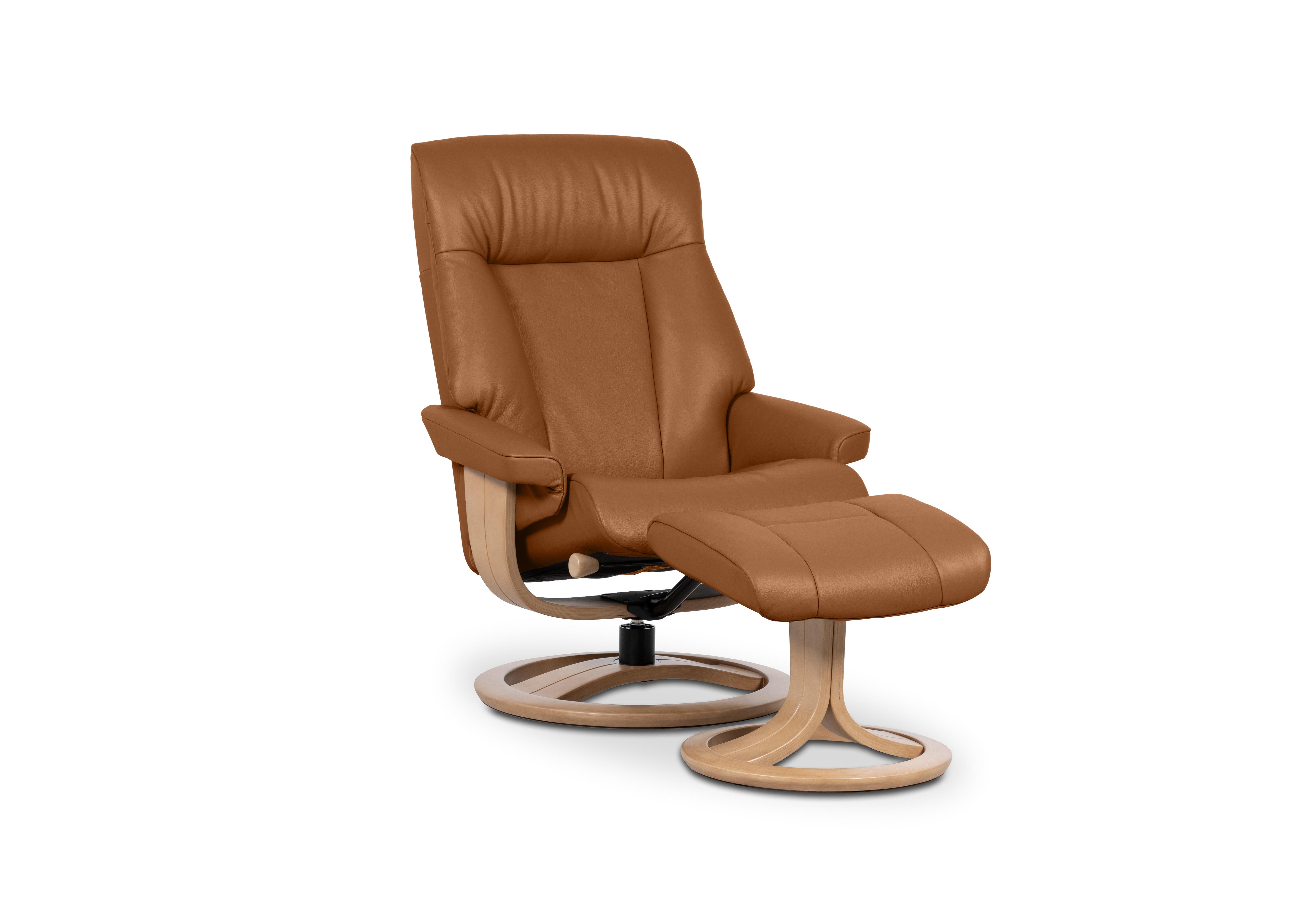 Tromso Large Leather Swivel Chair and Footstool in Essenza Almond W905 Oak on Furniture Village