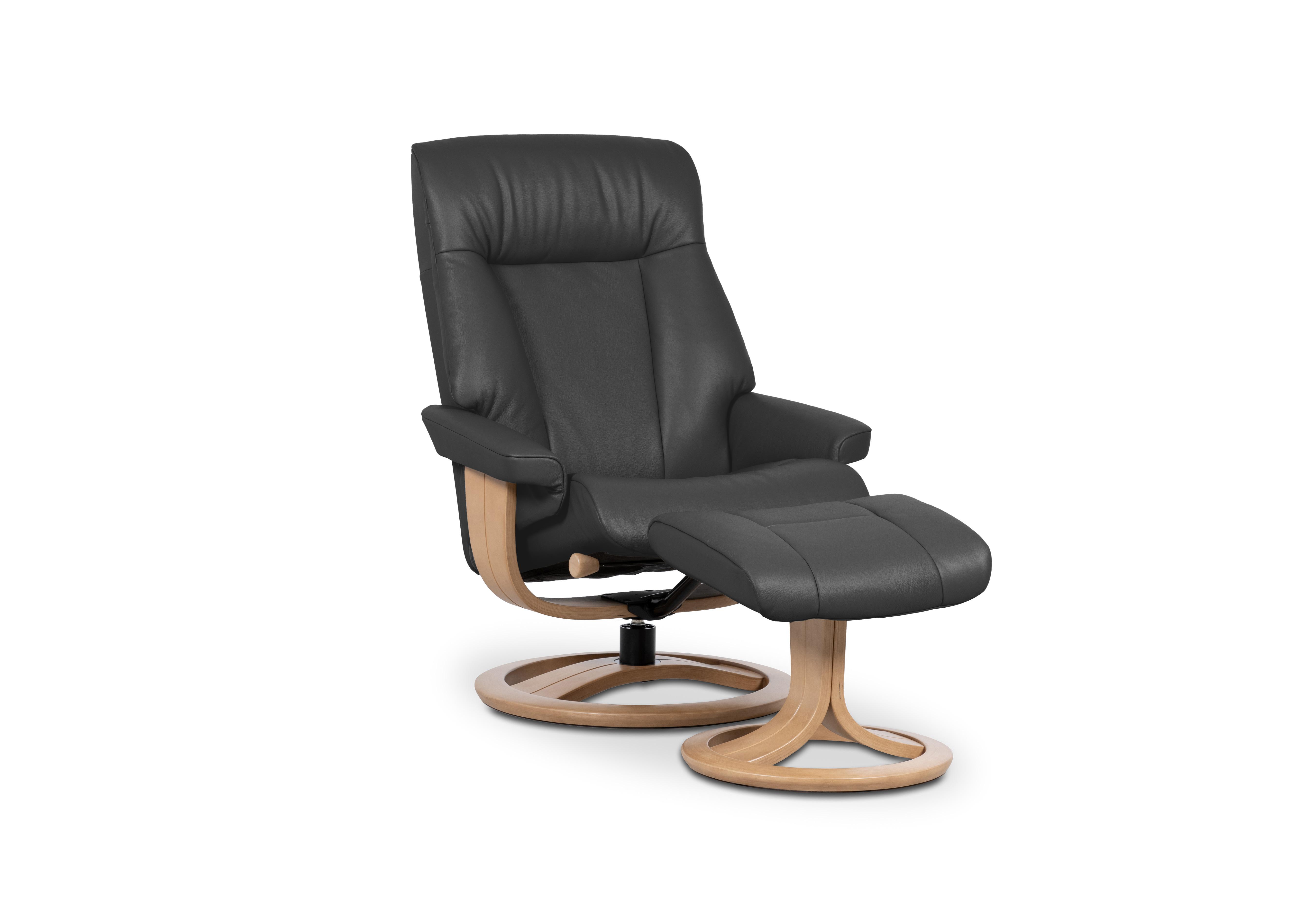 Tromso Large Leather Swivel Chair and Footstool in Essenza Graphite W905 Oak on Furniture Village
