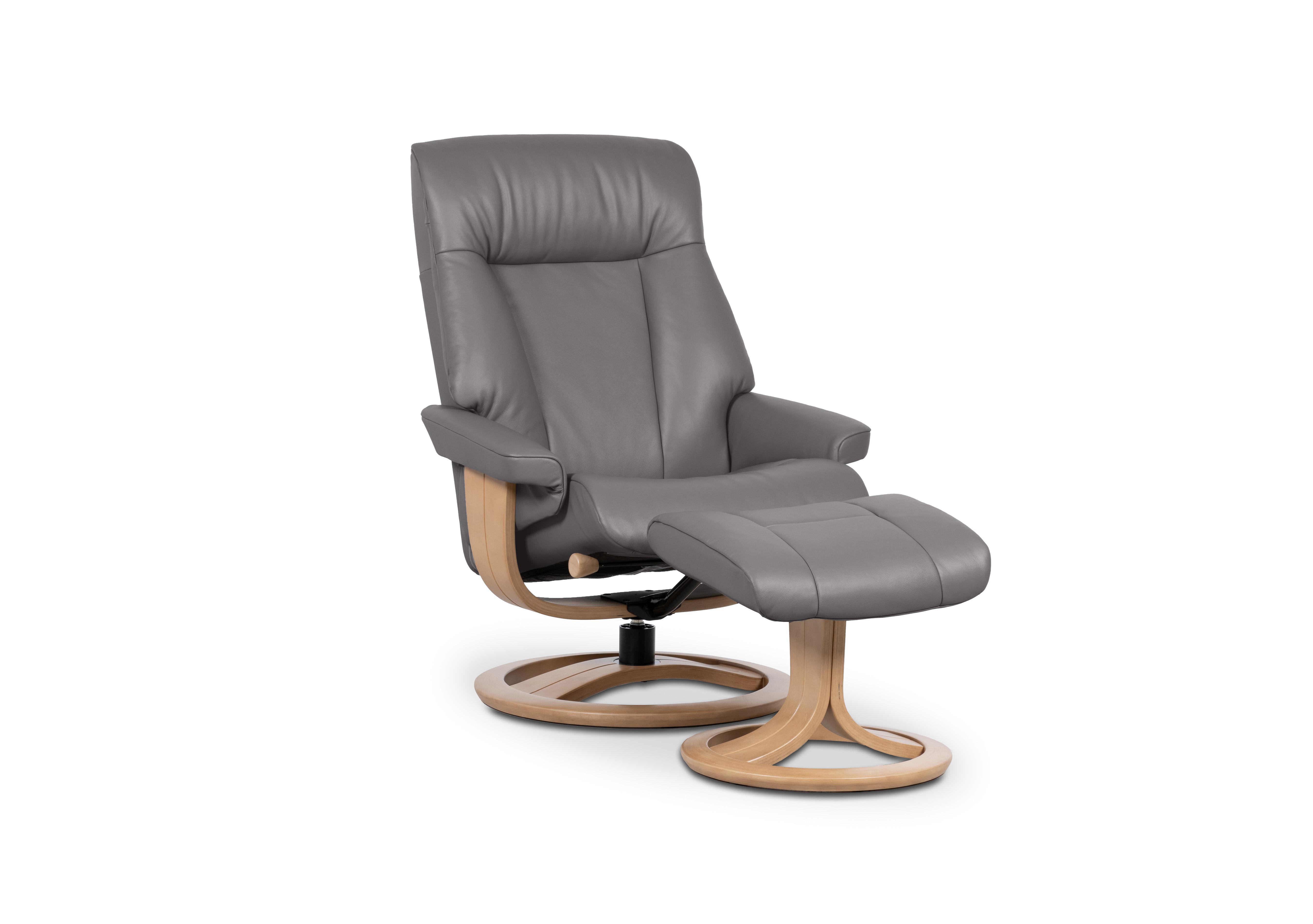 Tromso Large Leather Swivel Chair and Footstool in Grace Ash W905 Oak on Furniture Village