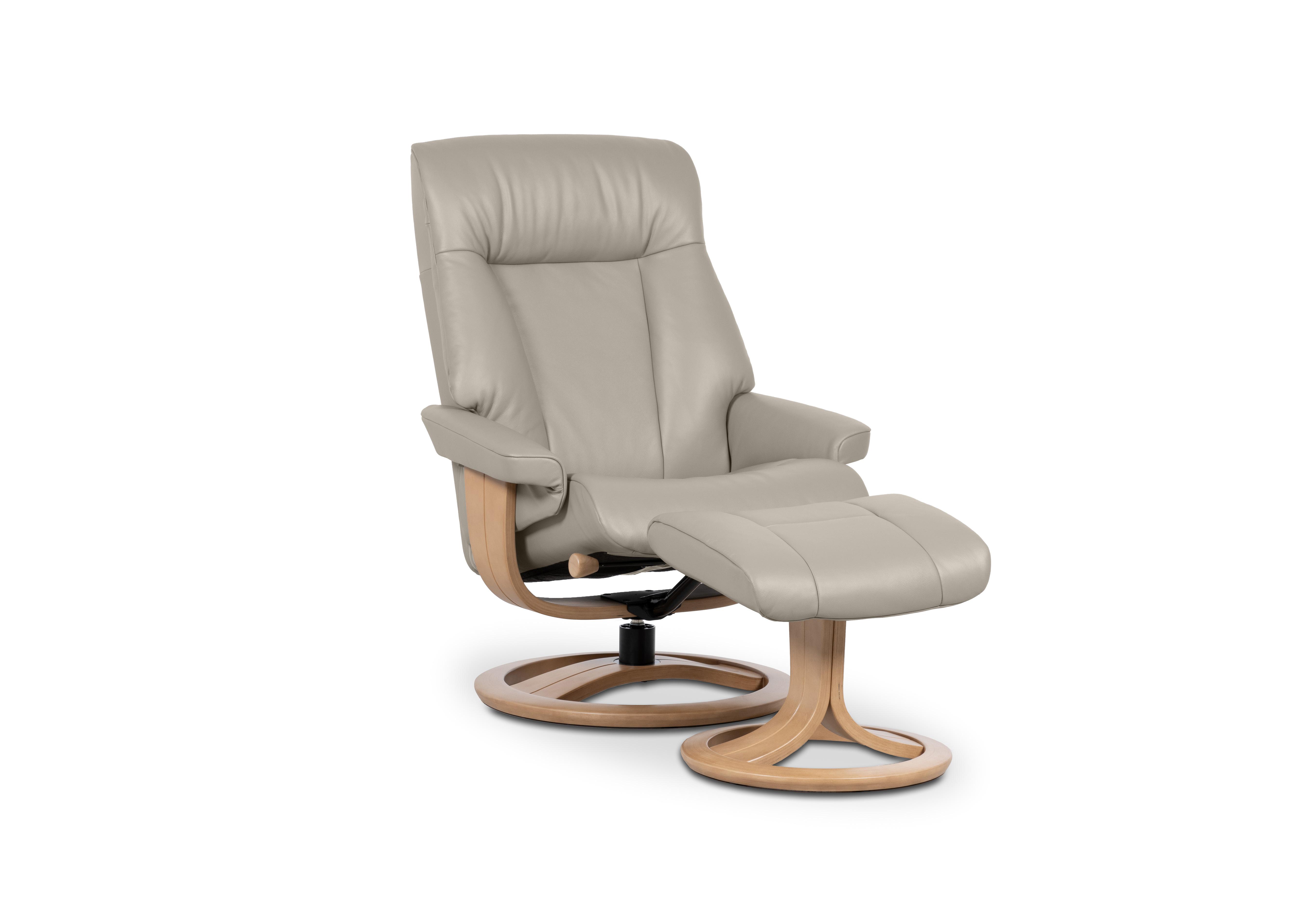Tromso Large Leather Swivel Chair and Footstool in Grace Fog W905 Oak on Furniture Village