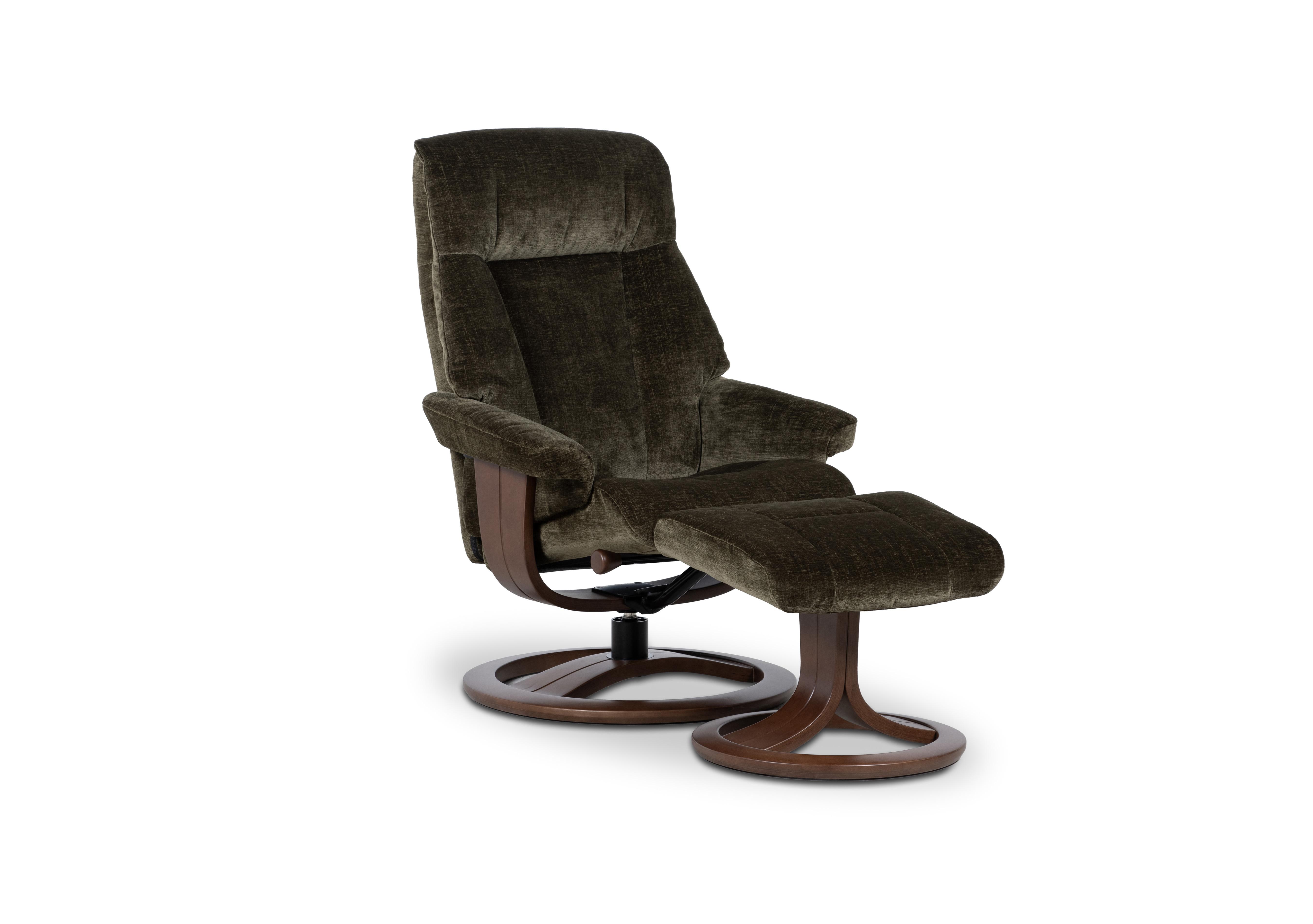 Tromso Medium Fabric Swivel Chair and Footstool in Ambler Olive W904 Wal on Furniture Village