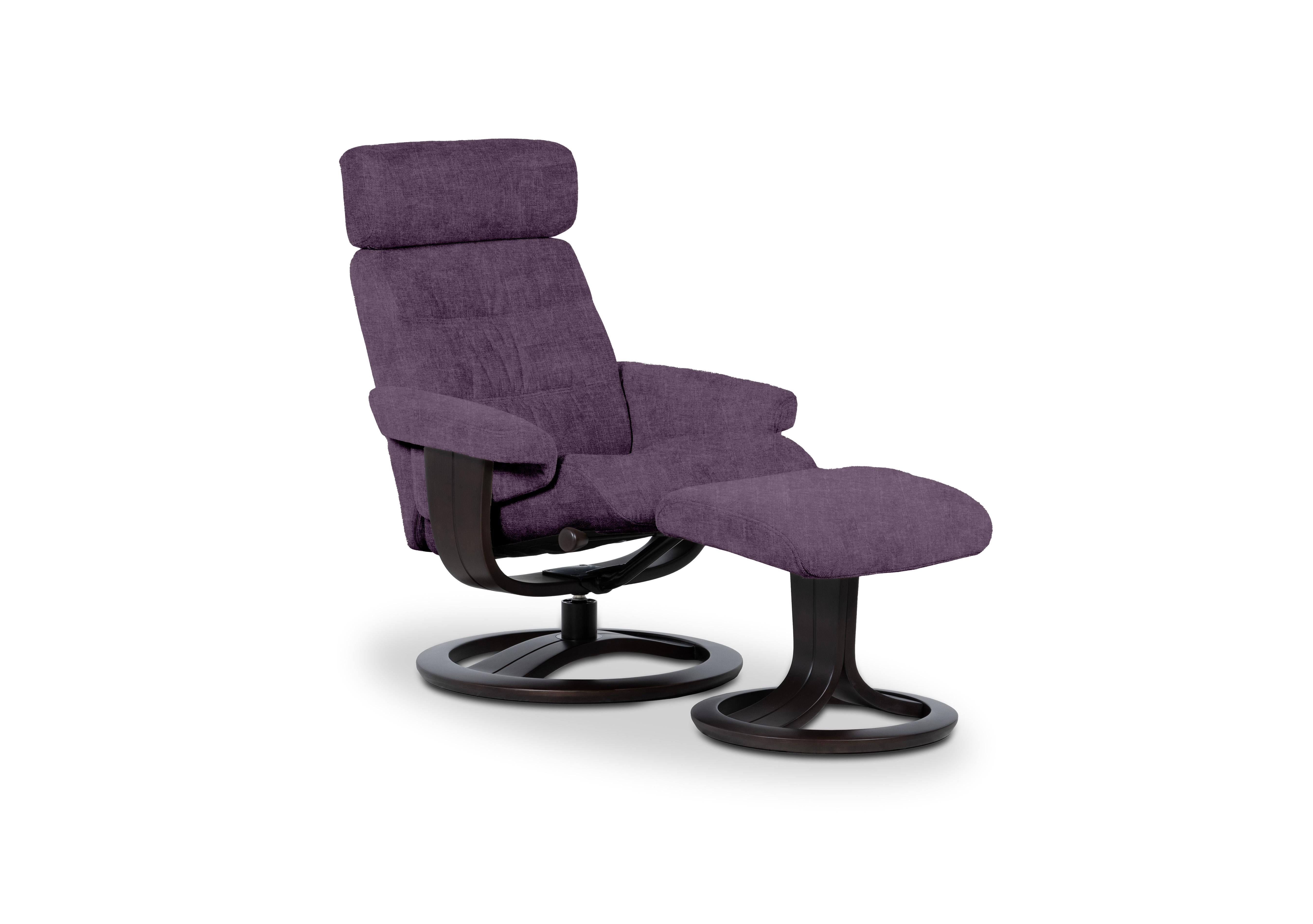 Odense Large Fabric Swivel Chair and Footstool in Ambler Amethyst W902 Wenge on Furniture Village