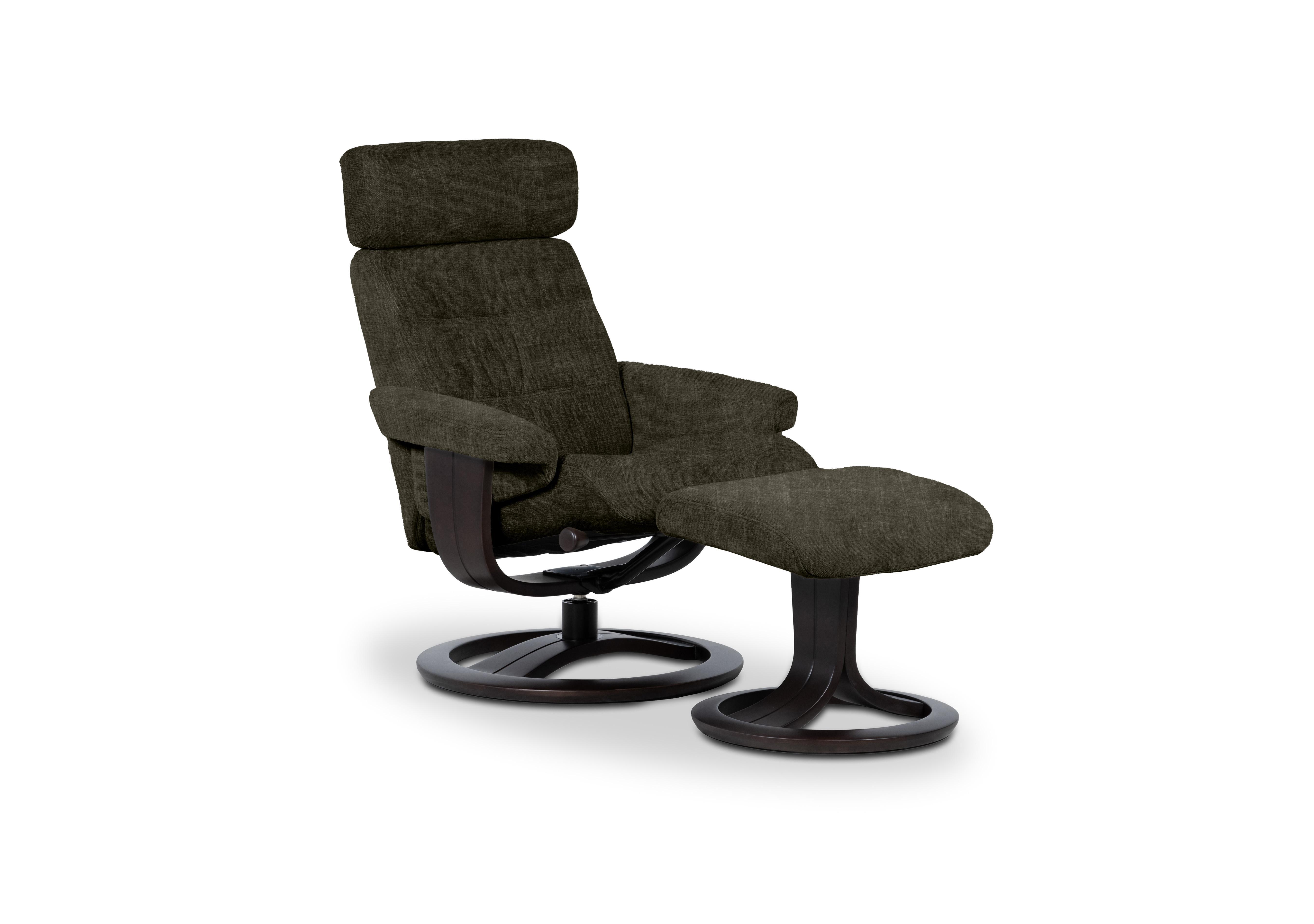 Odense Large Fabric Swivel Chair and Footstool in Ambler Olive W902 Wenge on Furniture Village