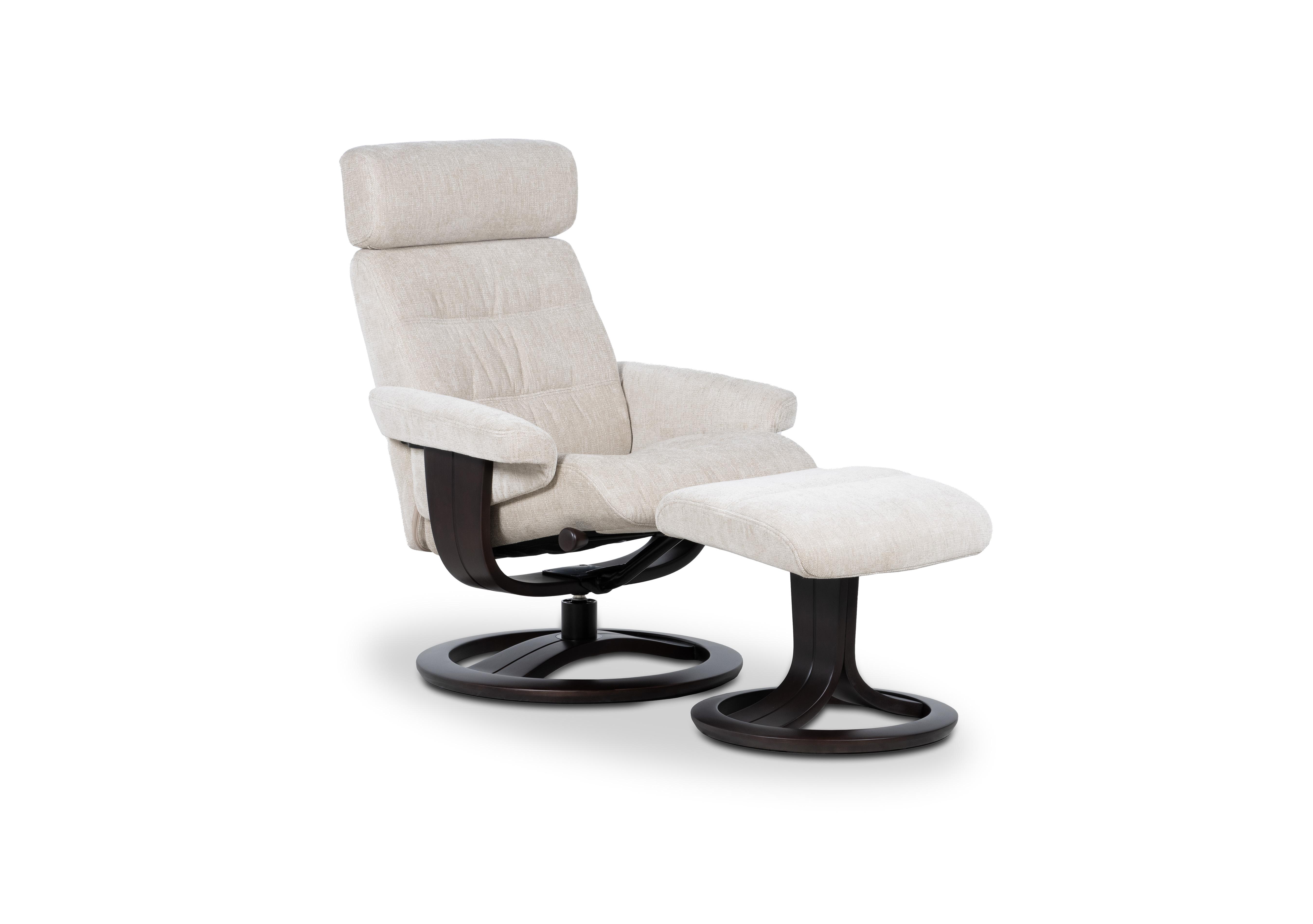 Odense Large Fabric Swivel Chair and Footstool in Beamer Abalone W902 Wenge on Furniture Village