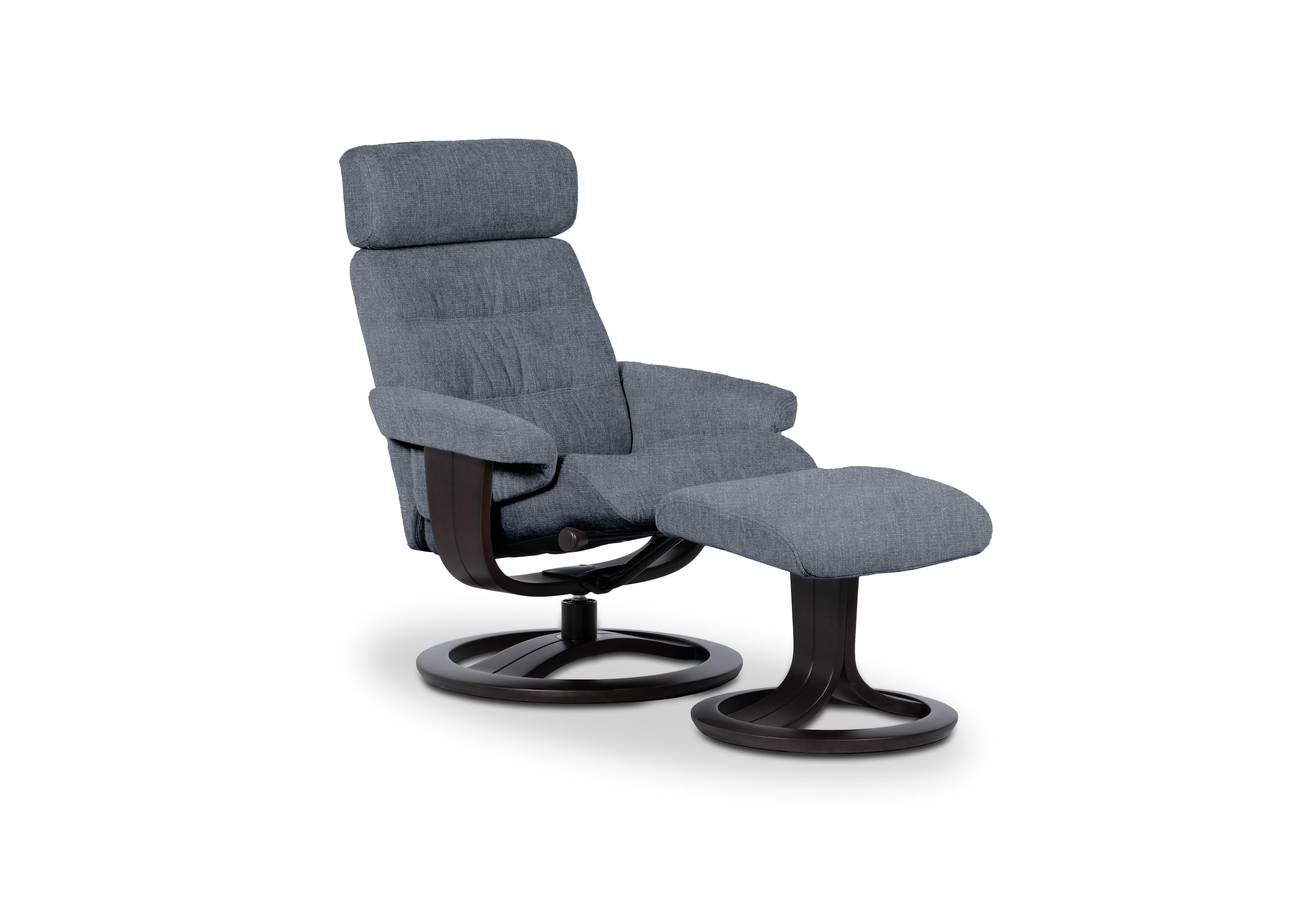 Odense Large Fabric Swivel Chair and Footstool in Beamer Storm W902 Wenge on Furniture Village