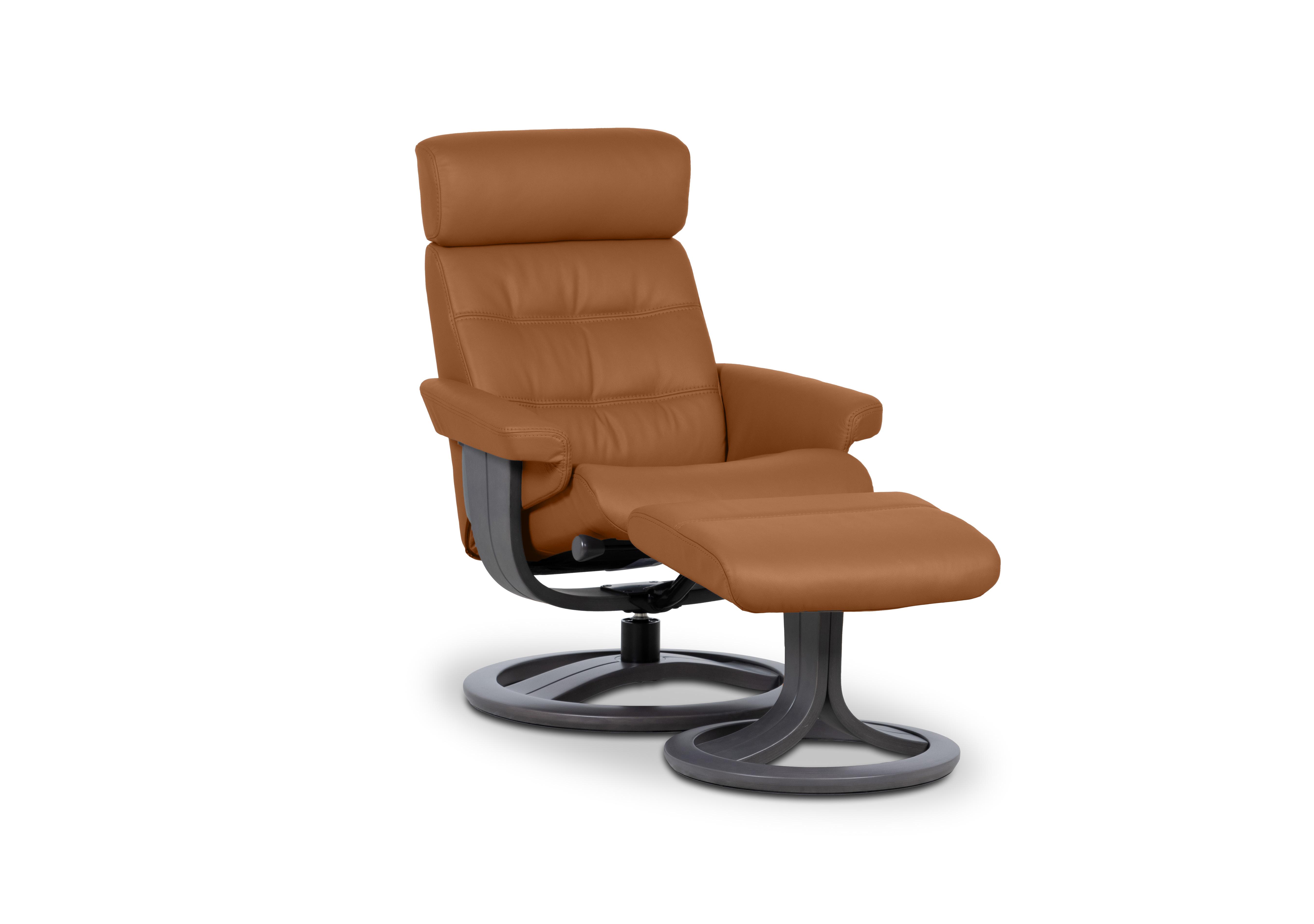 Odense Medium Leather Swivel Chair and Footstool in Essenza Almond W903 Grey on Furniture Village