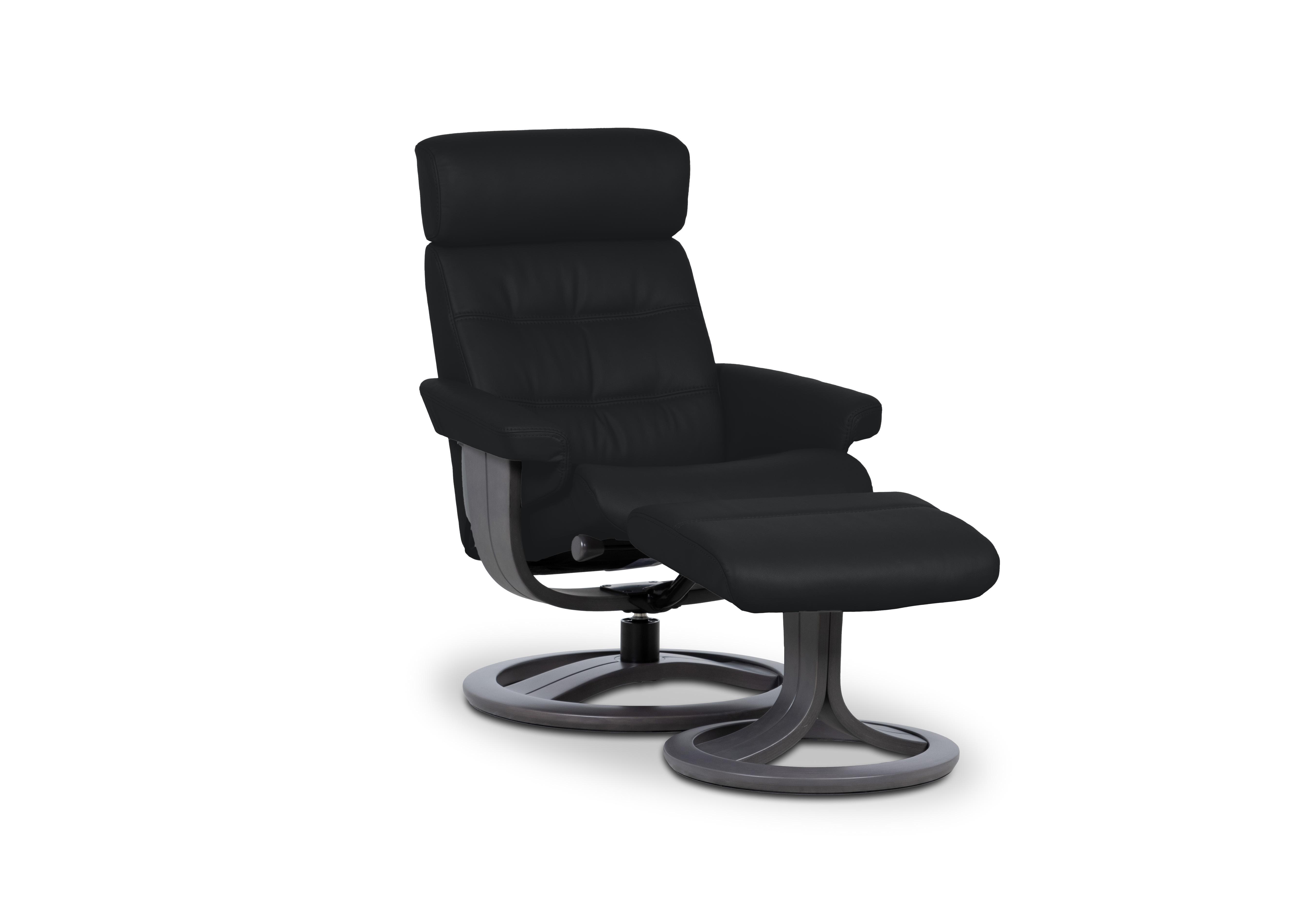 Odense Medium Leather Swivel Chair and Footstool in Essenza Nero W903 Grey on Furniture Village