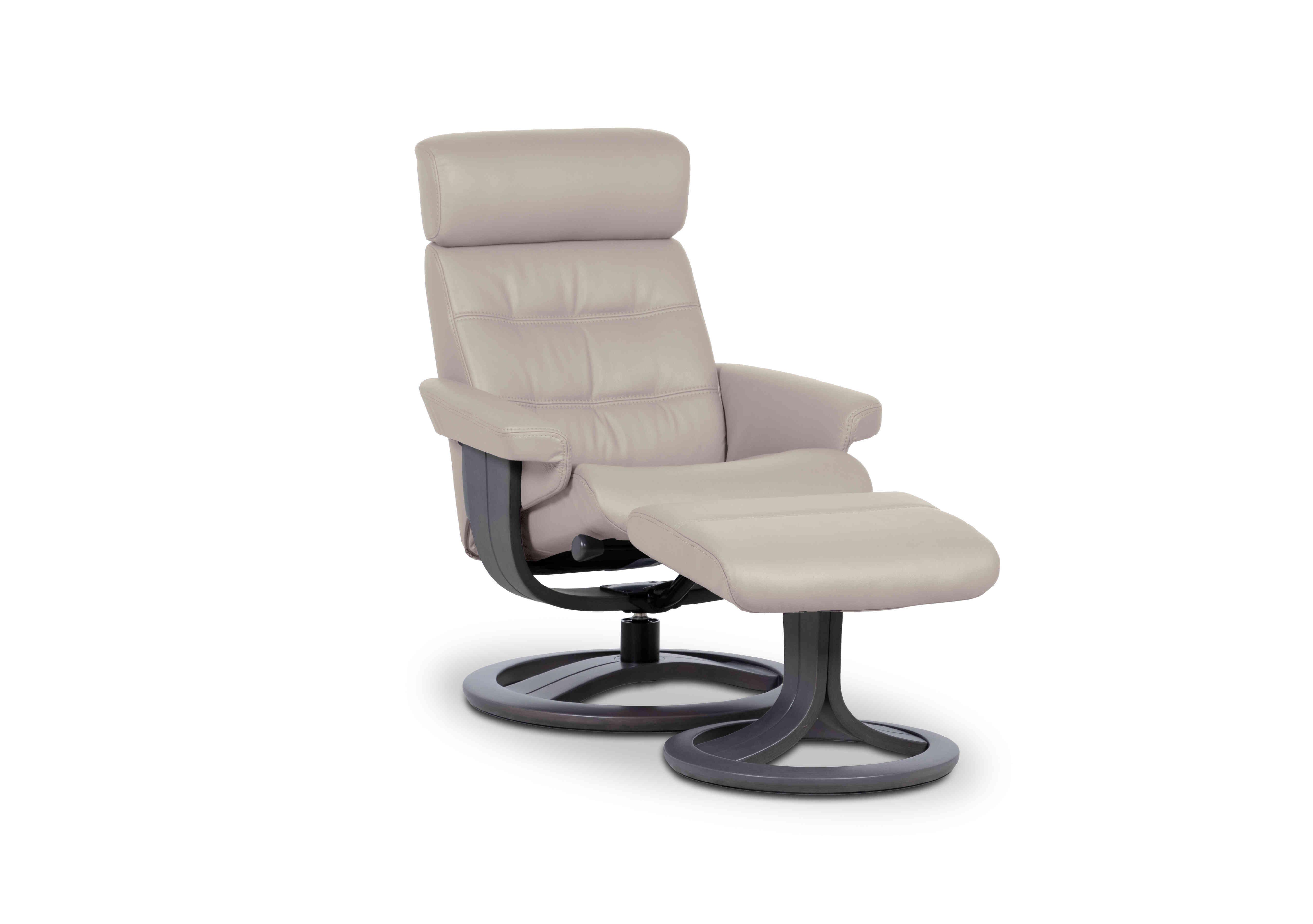 Odense Medium Leather Swivel Chair and Footstool in Essenza Pebble W903 Grey on Furniture Village