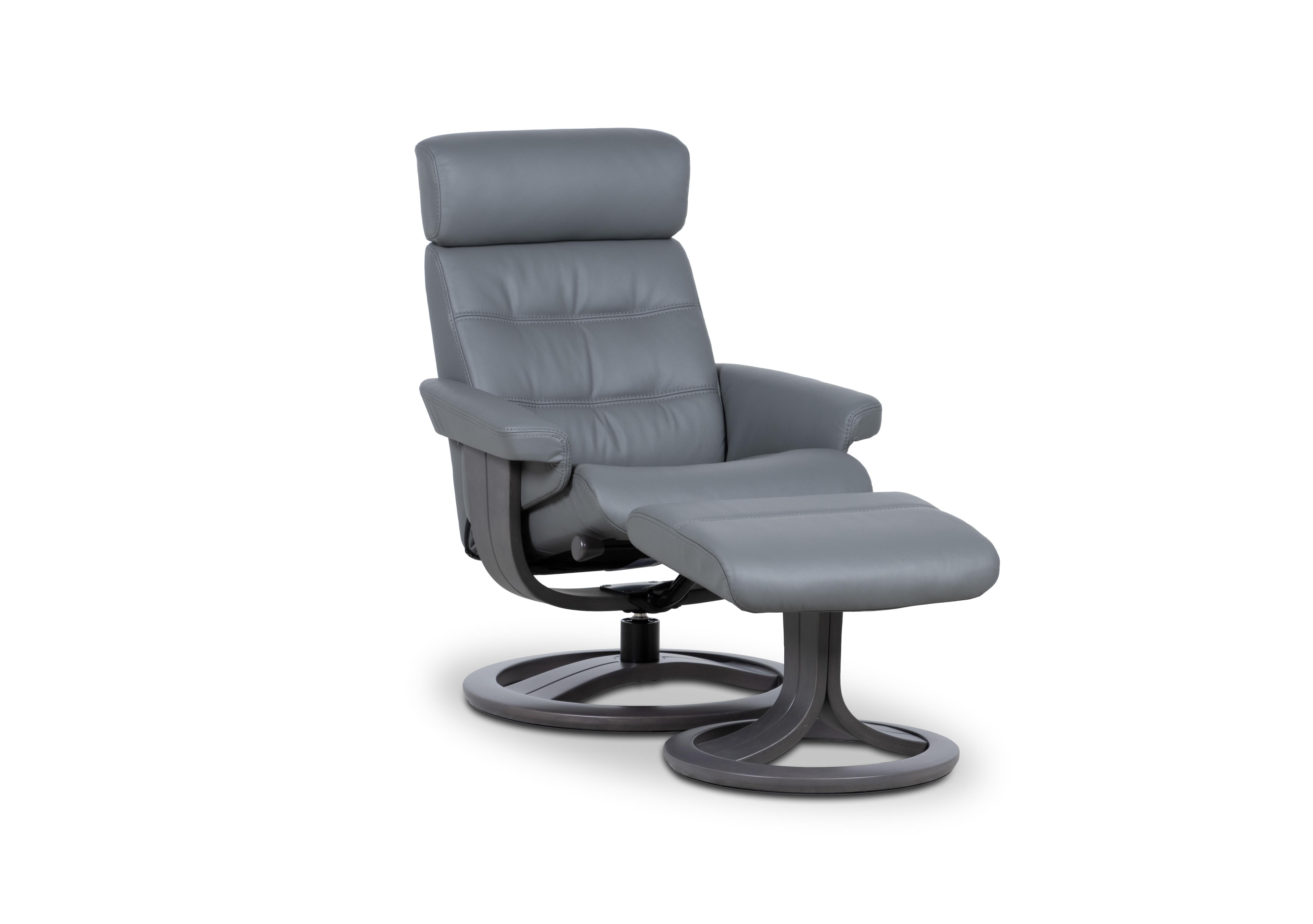 Odense Medium Leather Swivel Chair and Footstool in Grace Iron W903 Grey on Furniture Village