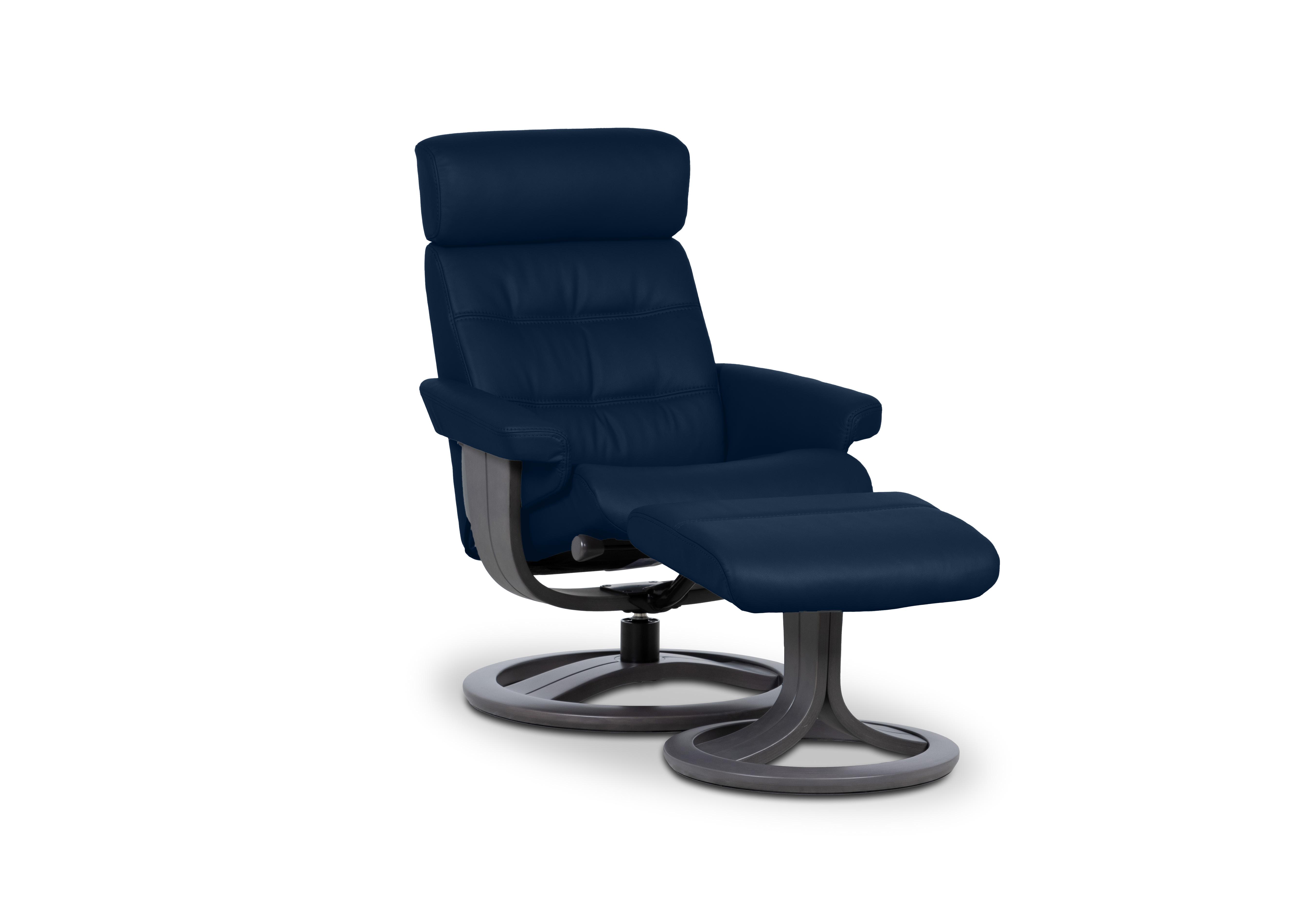 Odense Medium Leather Swivel Chair and Footstool in Grace Midnight W903 Grey on Furniture Village