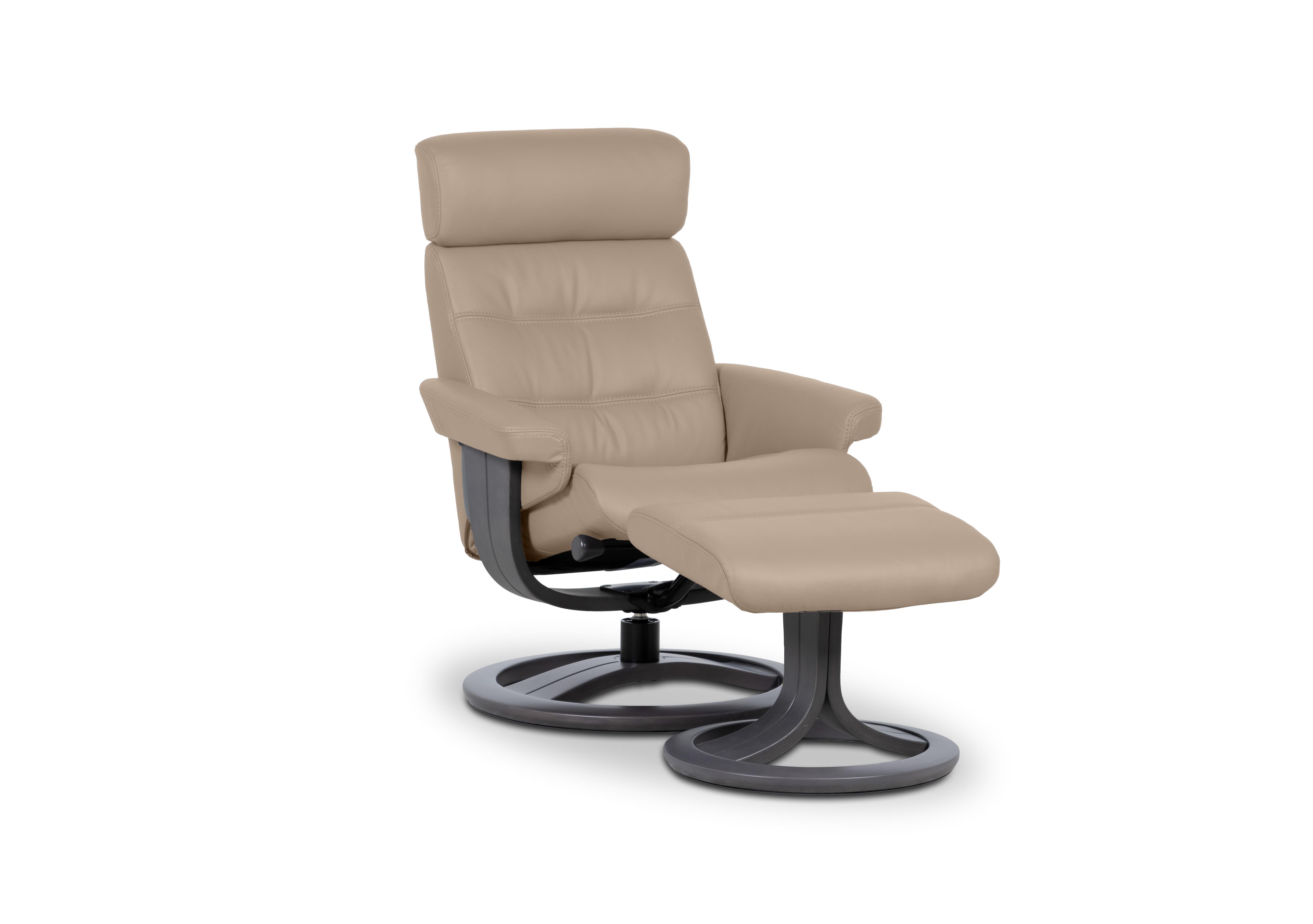 Odense Medium Leather Swivel Chair and Footstool in Grace Sandstone W903 Grey on Furniture Village