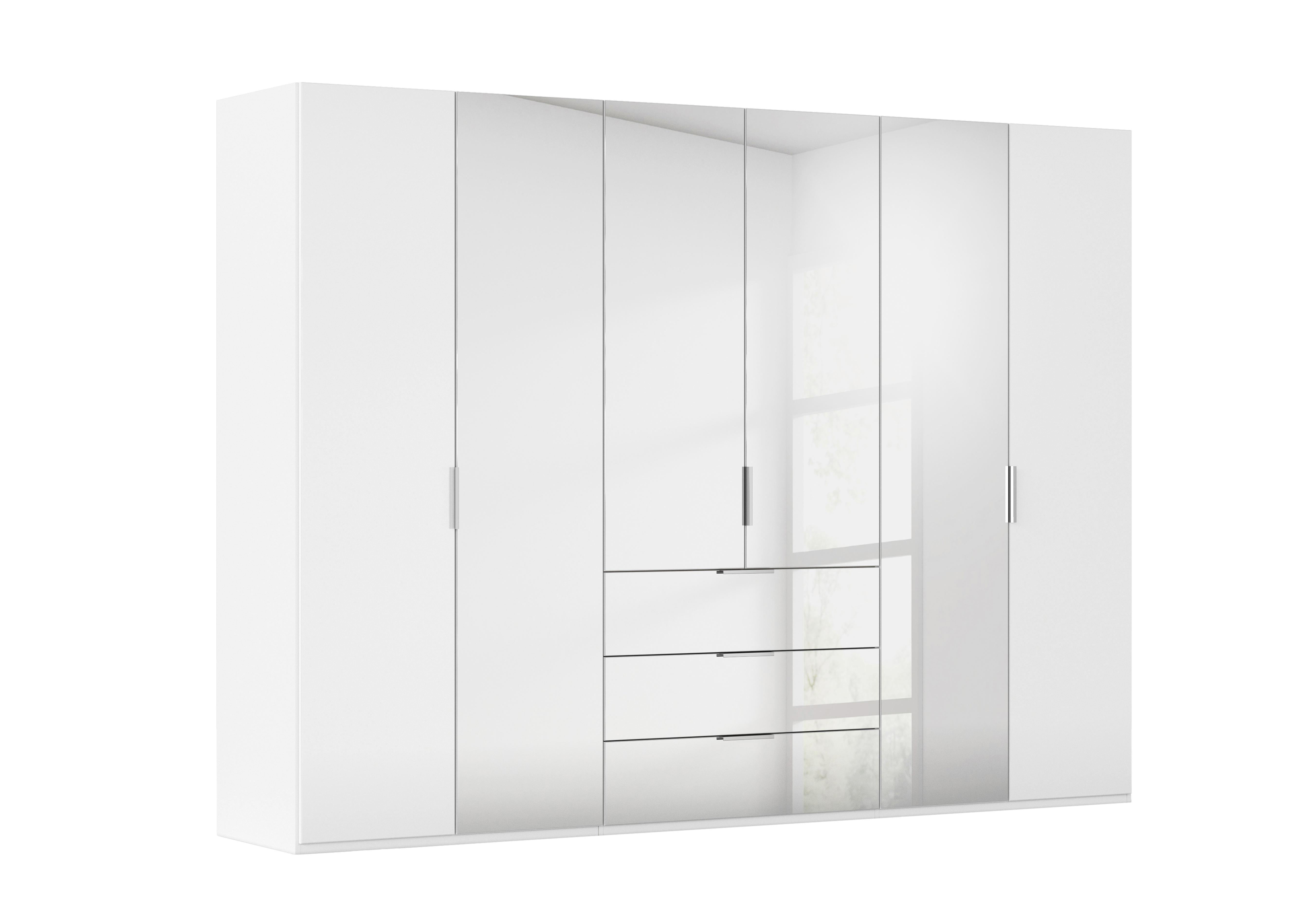 Formes 6 Door Bifold Combi Wardrobe with 2 Glass Doors and 4 Mirror Doors in A131b White White Front on Furniture Village
