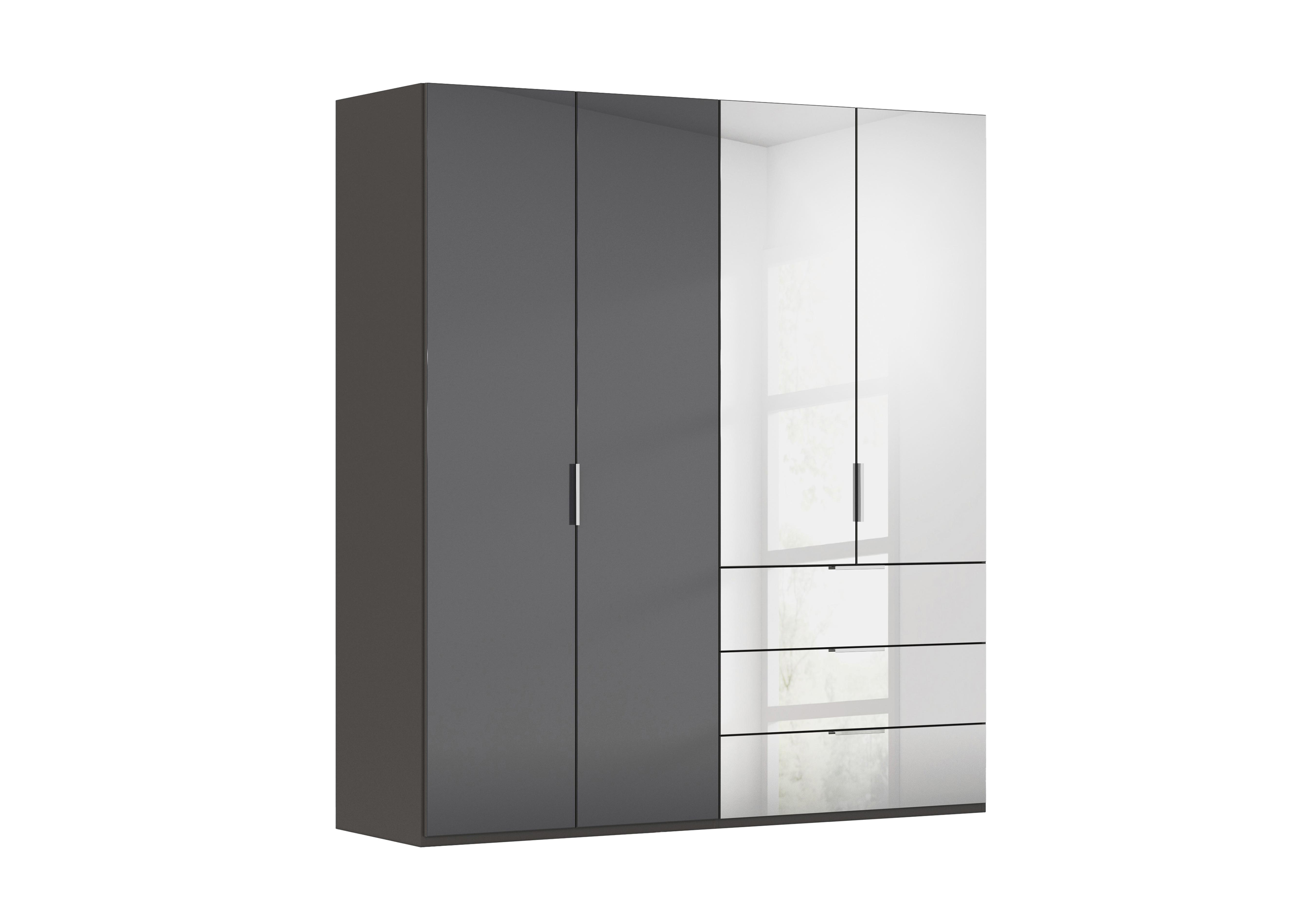Formes 4 Door Bifold Combi Wardrobe with 2 Full-Height Glass Doors in A140b Graphite Basalt Front on Furniture Village