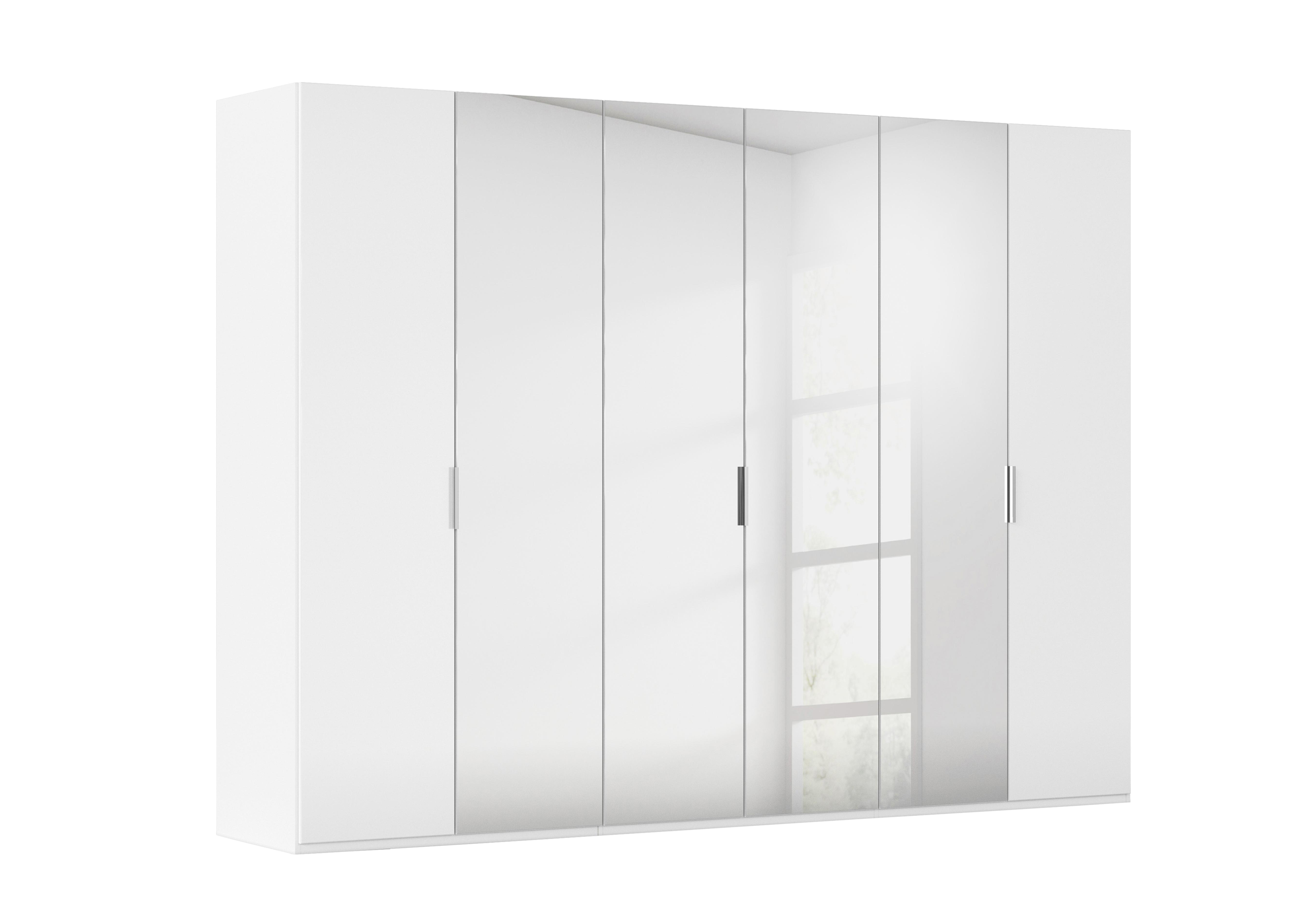 Formes 6 Door Bifold Glass Wardrobe with 4 Mirror Doors in A131b White White Front on Furniture Village
