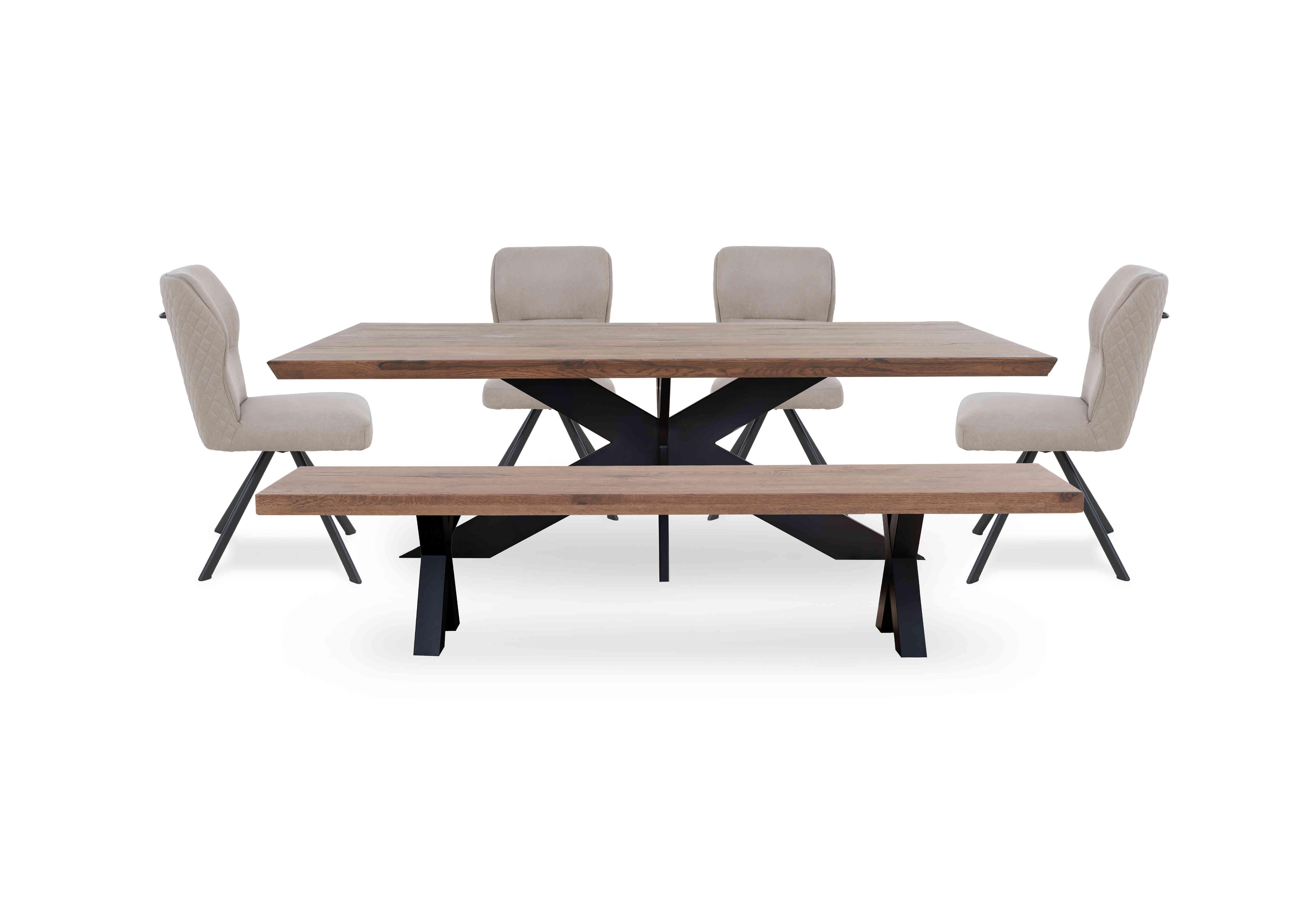 Loki Large Dining Table with Dining Bench and 4 Taupe Swivel Dining Chairs in 04 Desert on Furniture Village