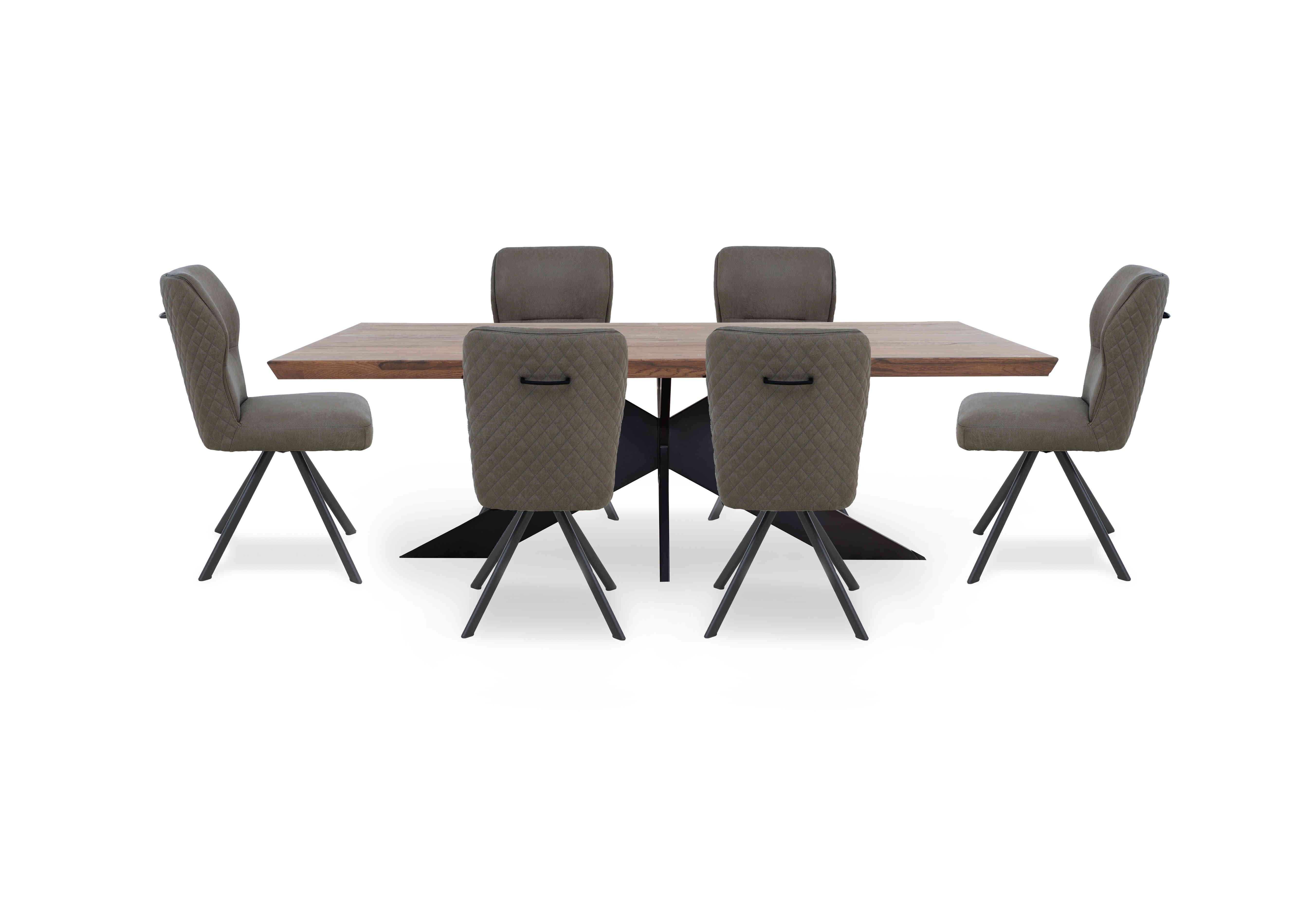 Loki Large Dining Table and 6 Steel Swivel Dining Chairs in 04 Desert on Furniture Village