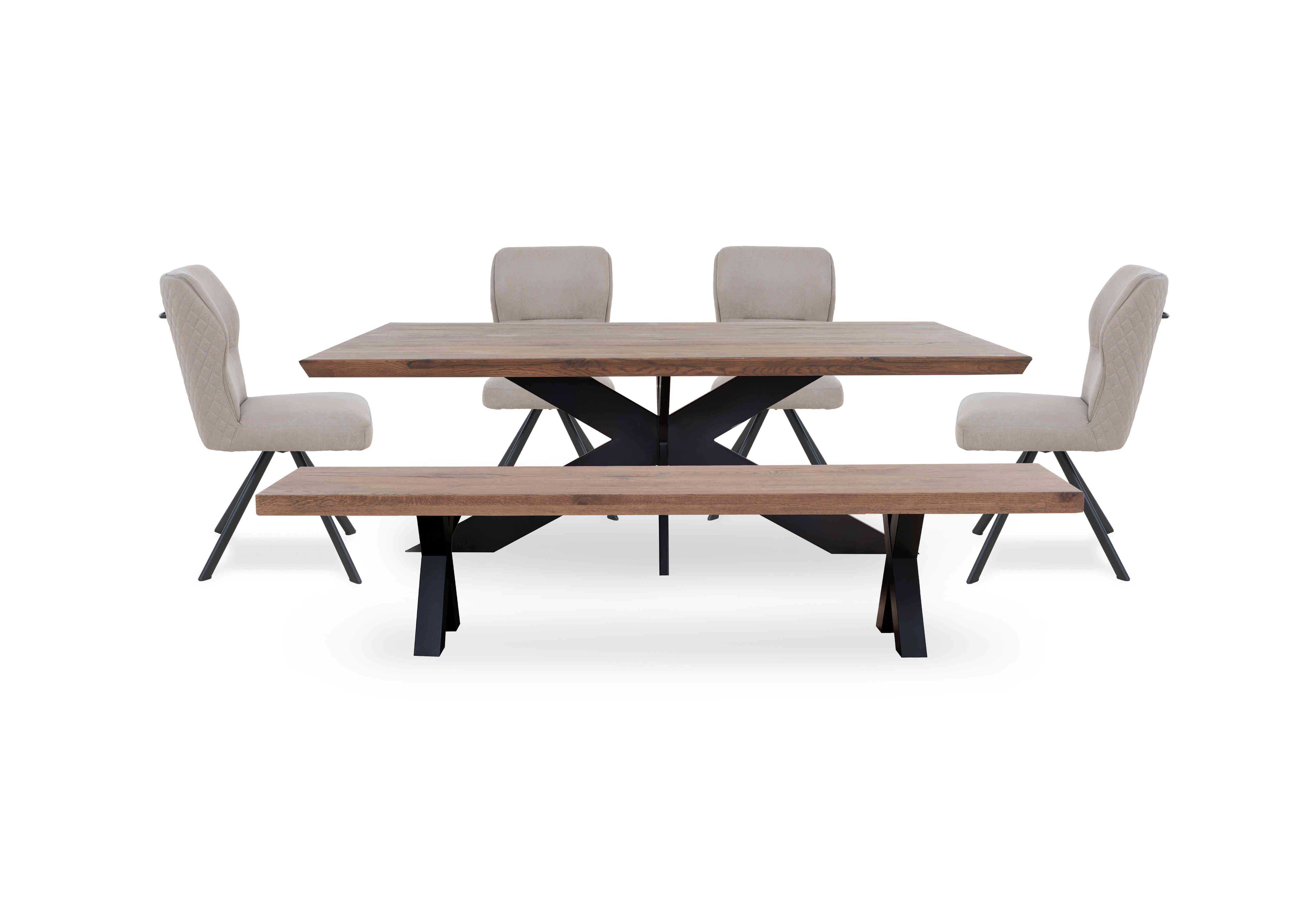 Loki Small Dining Table, Dining Bench and 4 Taupe Swivel Dining Chairs in 04 Desert on Furniture Village