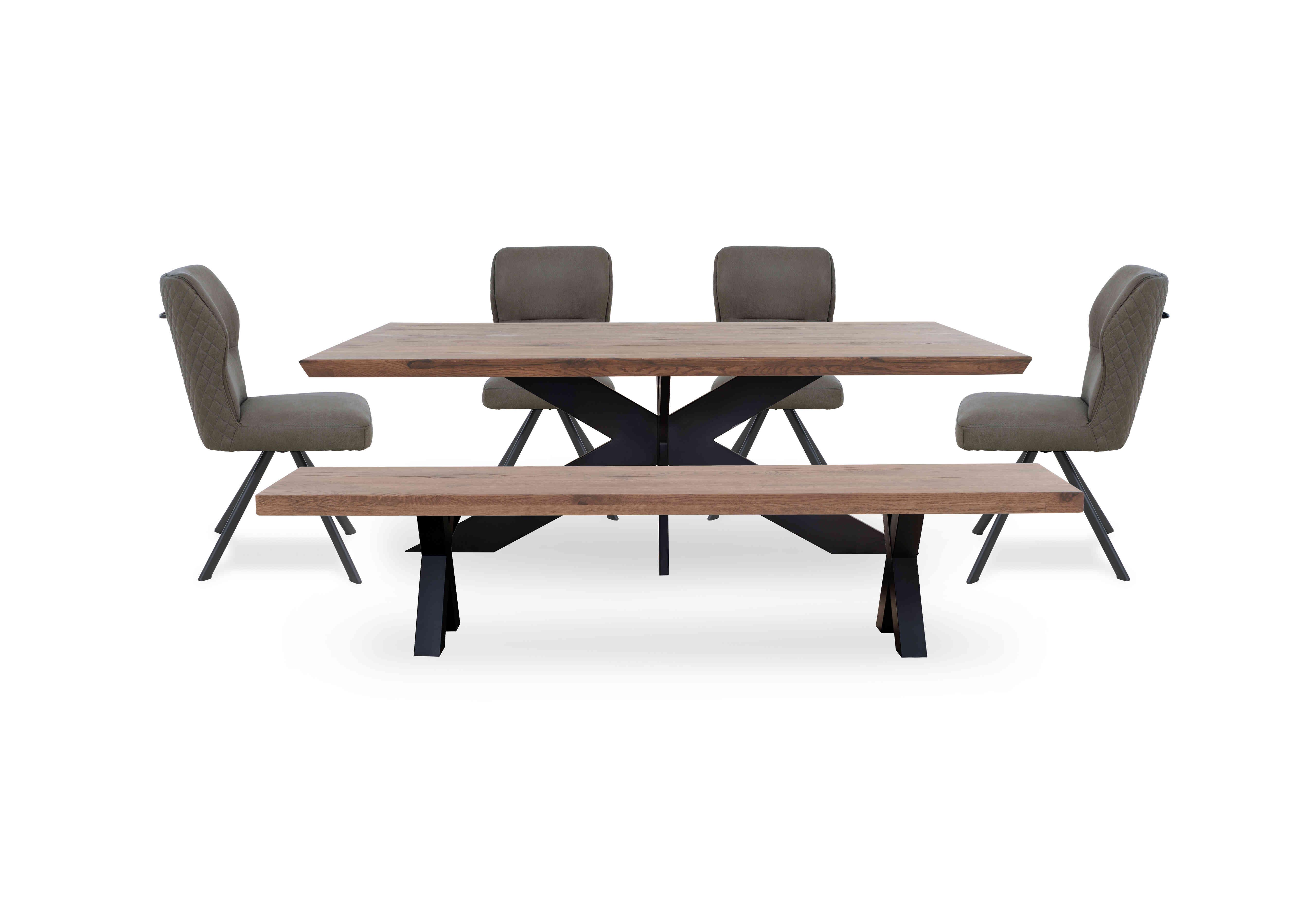 Loki Small Dining Table, Dining Bench and 4 Steel Swivel Dining Chairs in 04 Desert on Furniture Village