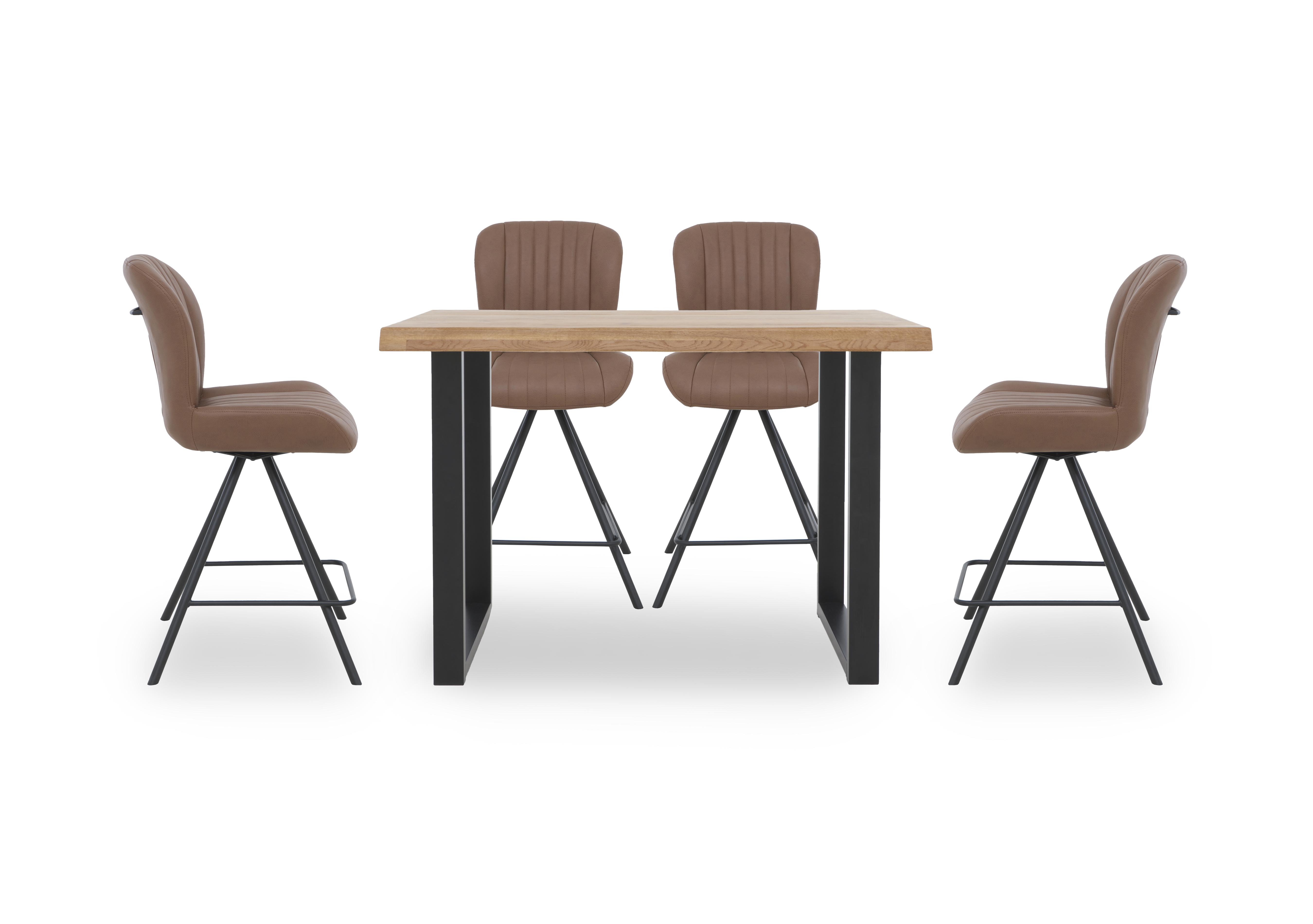 Compact Terra 160cm Raw Edge Bar Table with 4 Cognac Swivel Bar Stools in 01 Oiled on Furniture Village