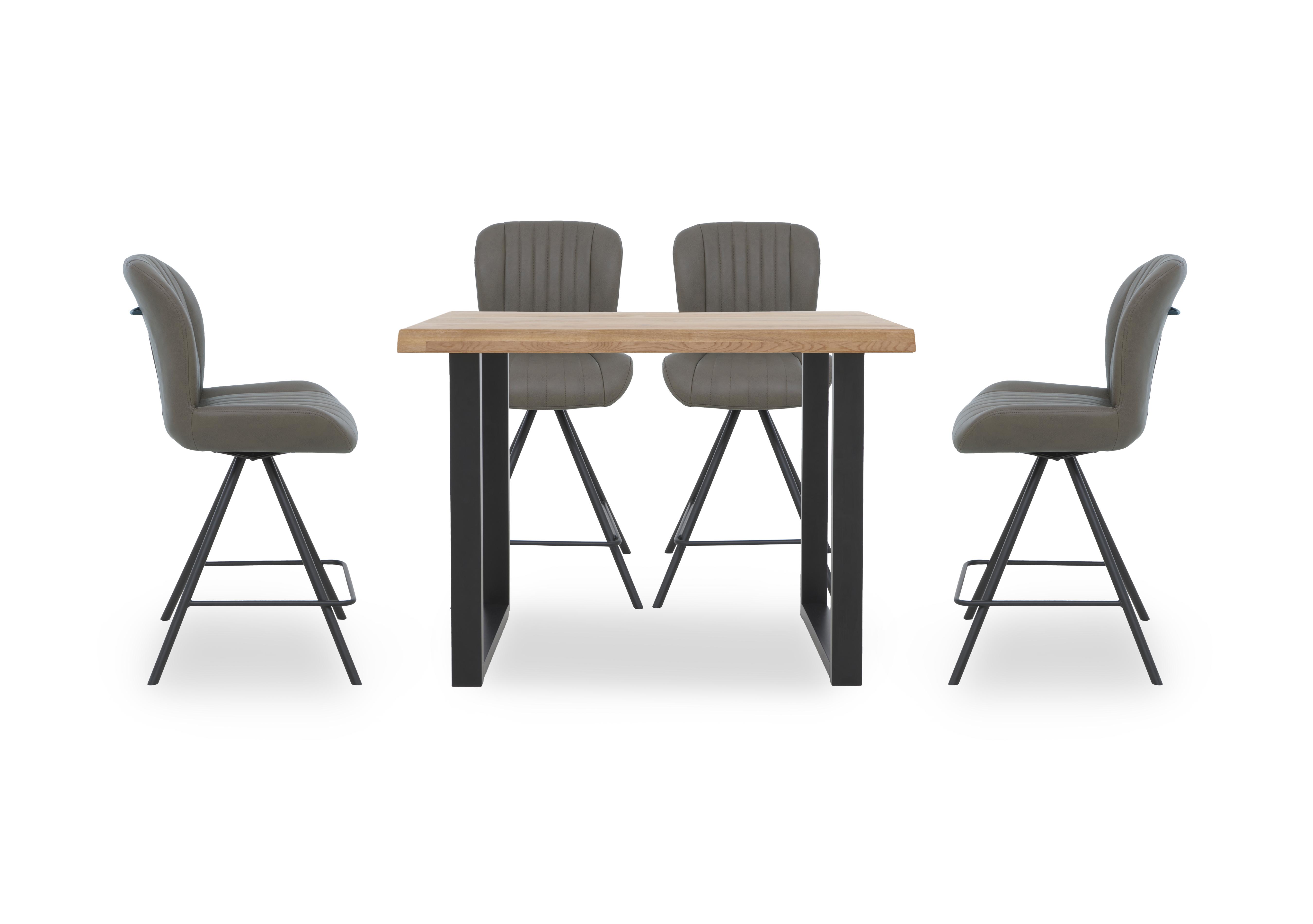 Compact Terra 140cm Raw Edge Bar Table with 4 Grey Swivel Bar Stools in 01 Oiled on Furniture Village