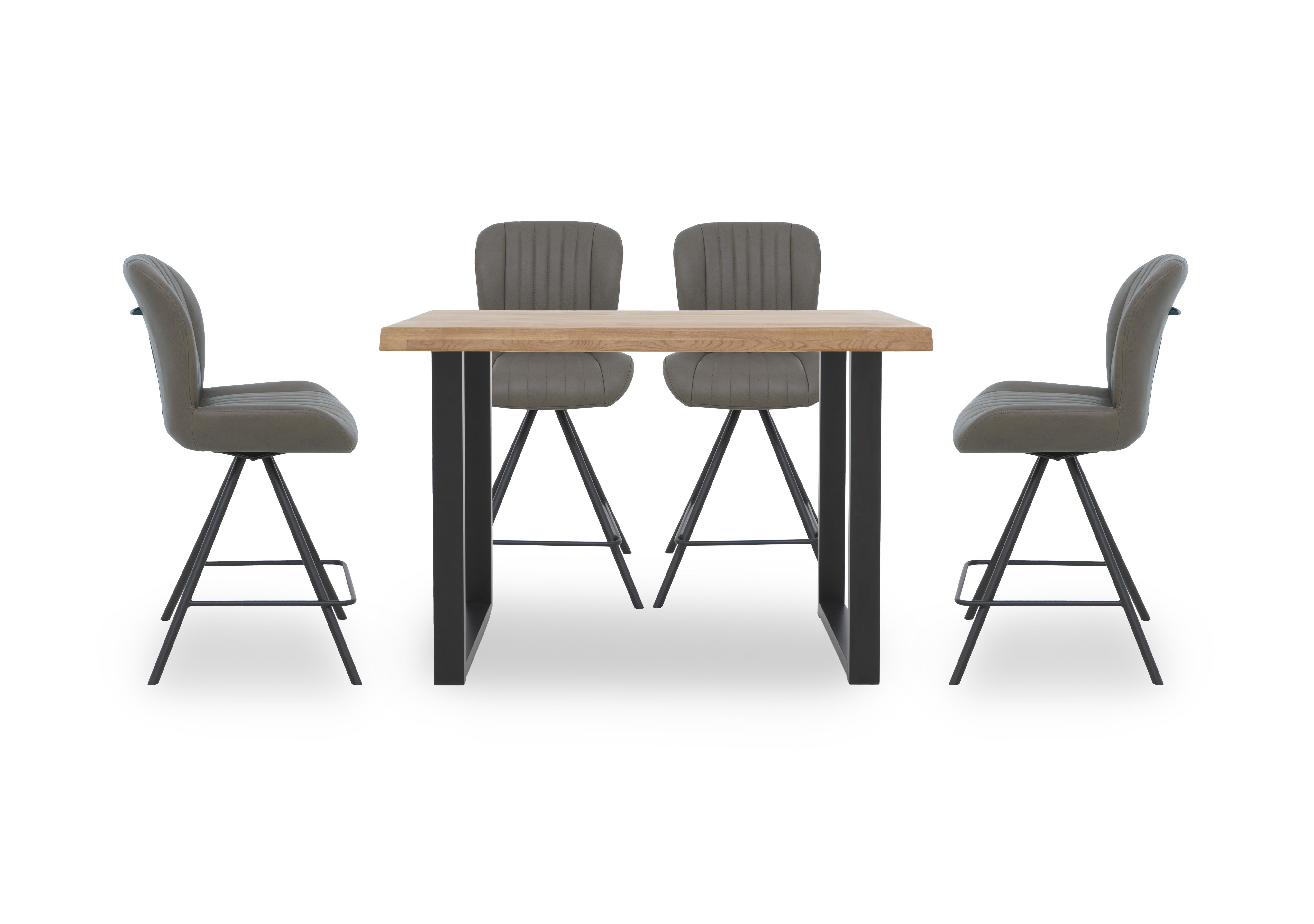 Compact Terra 160cm Raw Edge Bar Table with 4 Grey Swivel Bar Stools in 01 Oiled on Furniture Village