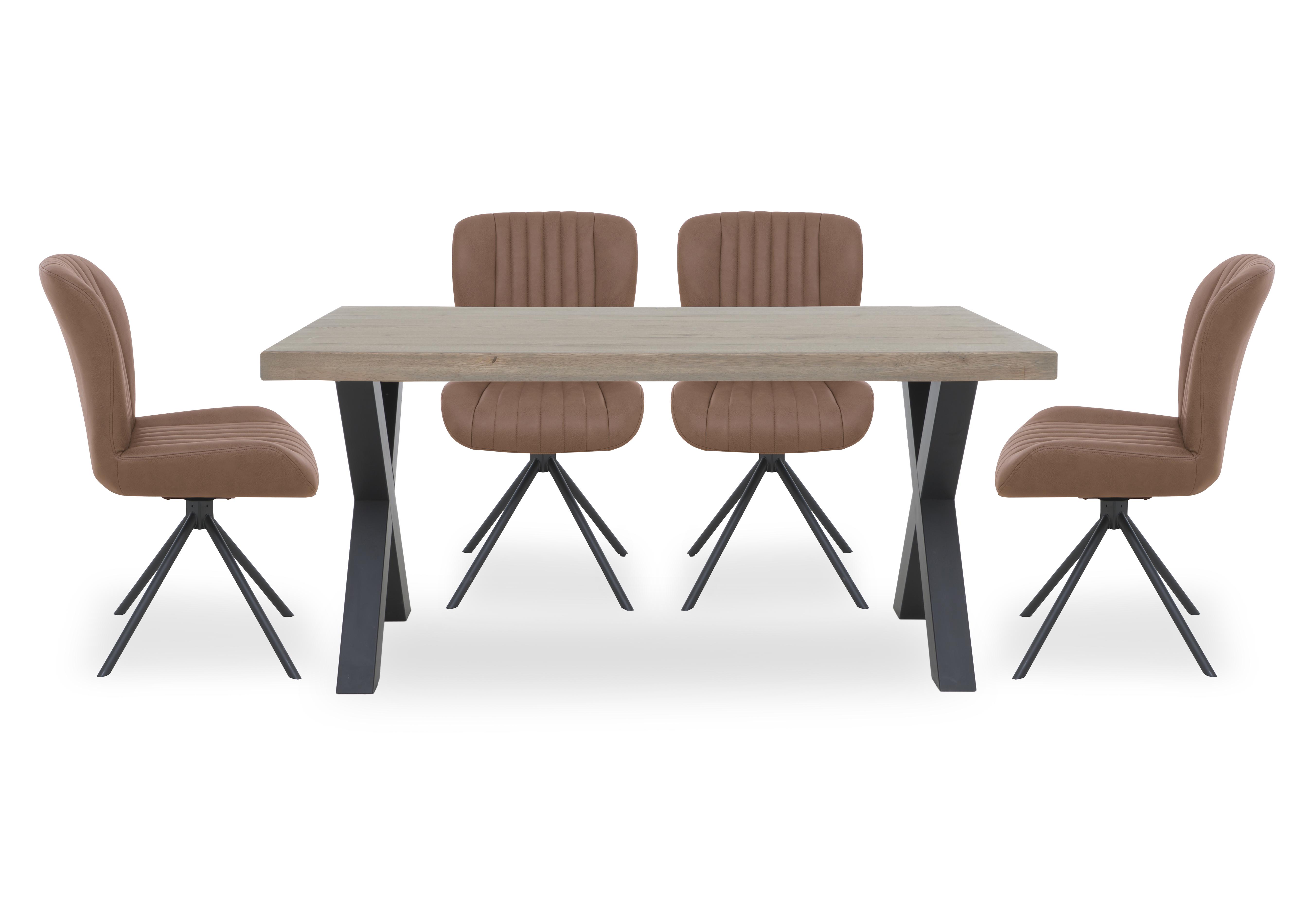 Compact Terra Straight Edge Dining Table with 4 Cognac Swivel Dining Chairs in 08 Vintage Grey on Furniture Village
