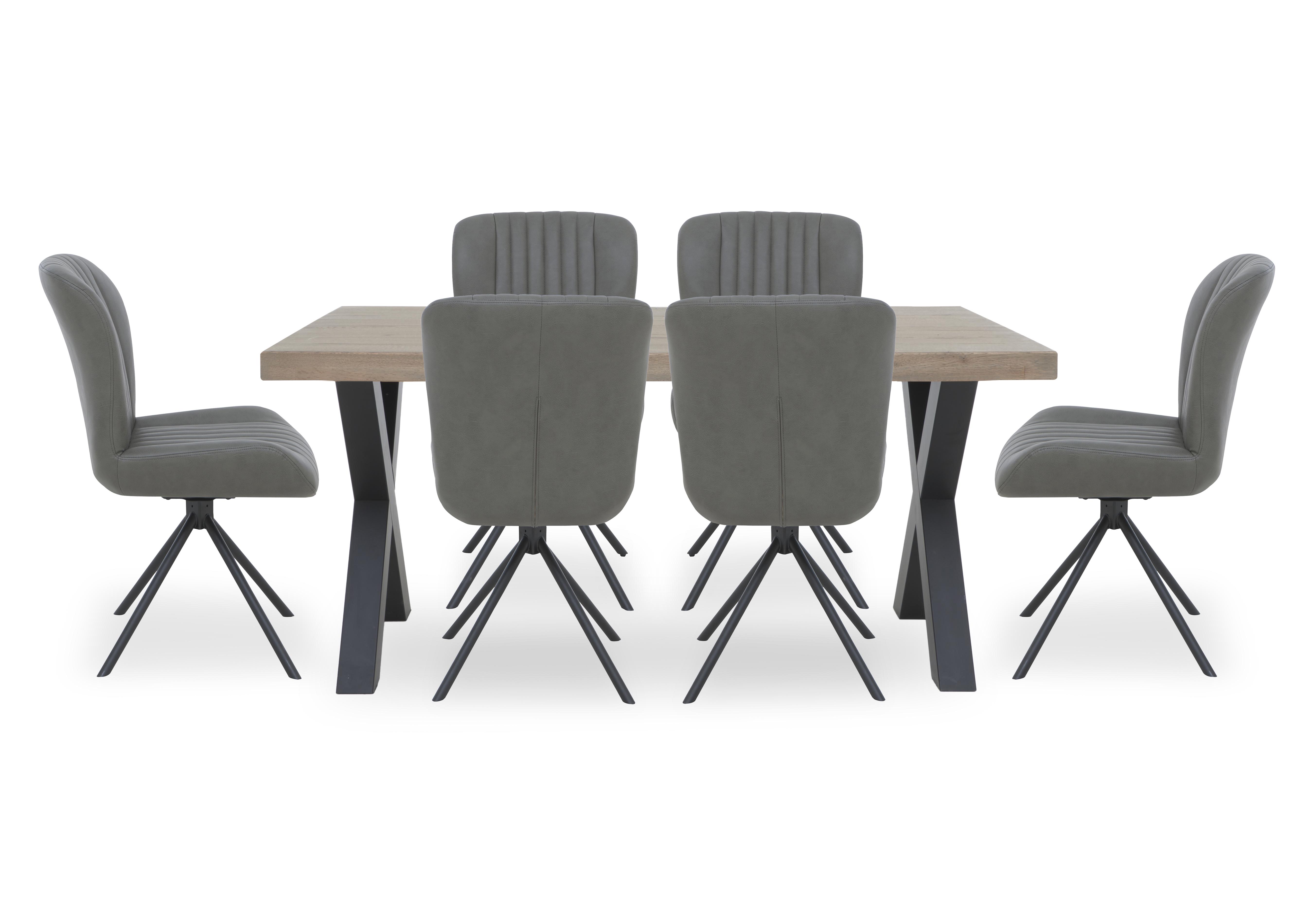 Compact Terra Straight Edge Dining Table with 6 Grey Swivel Dining Chairs in 08 Vintage Grey on Furniture Village