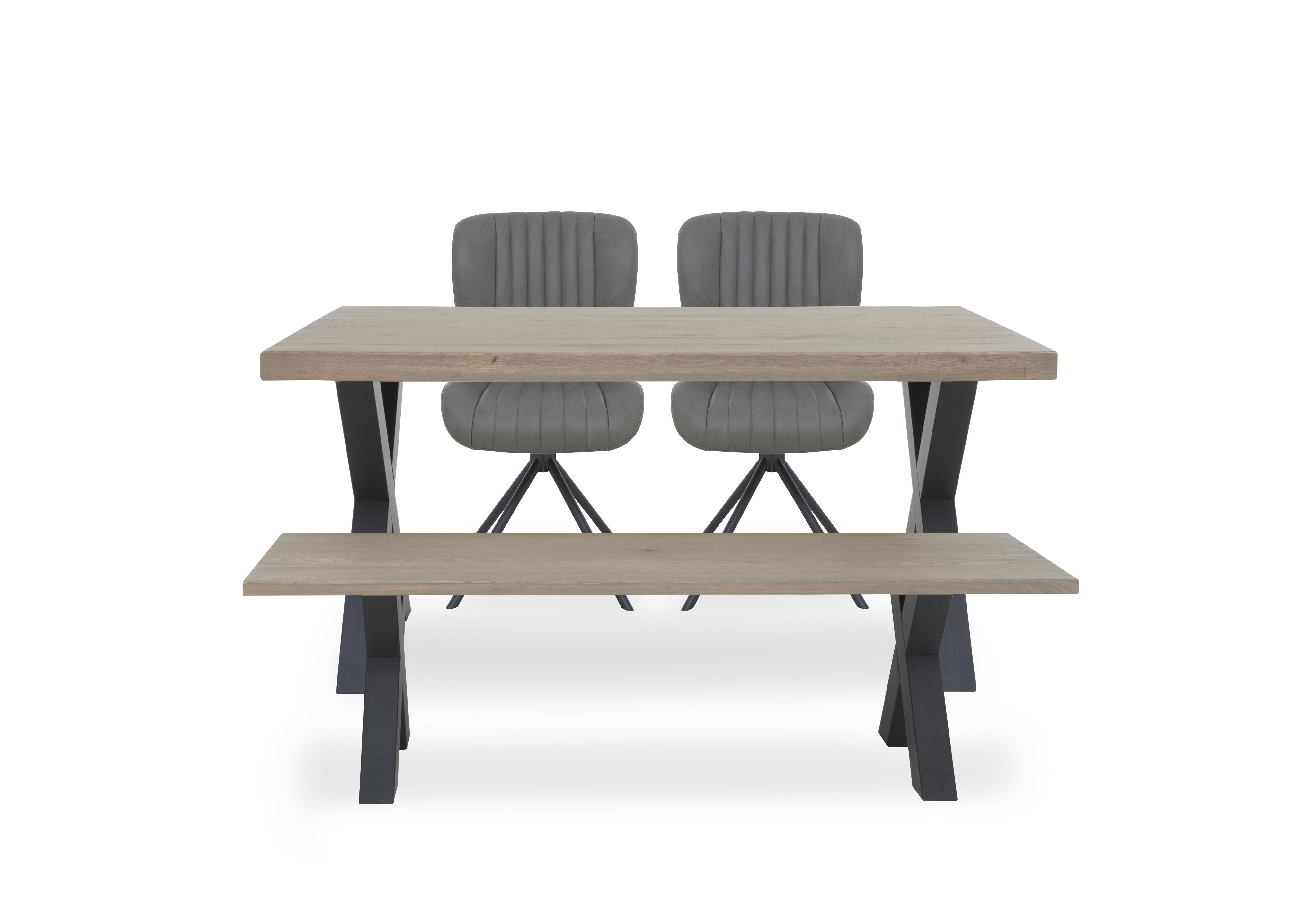 Compact Terra Straight Edge Dining Table with Dining Bench and 2 Grey Swivel Dining Chairs in 08 Vintage Grey on Furniture Village
