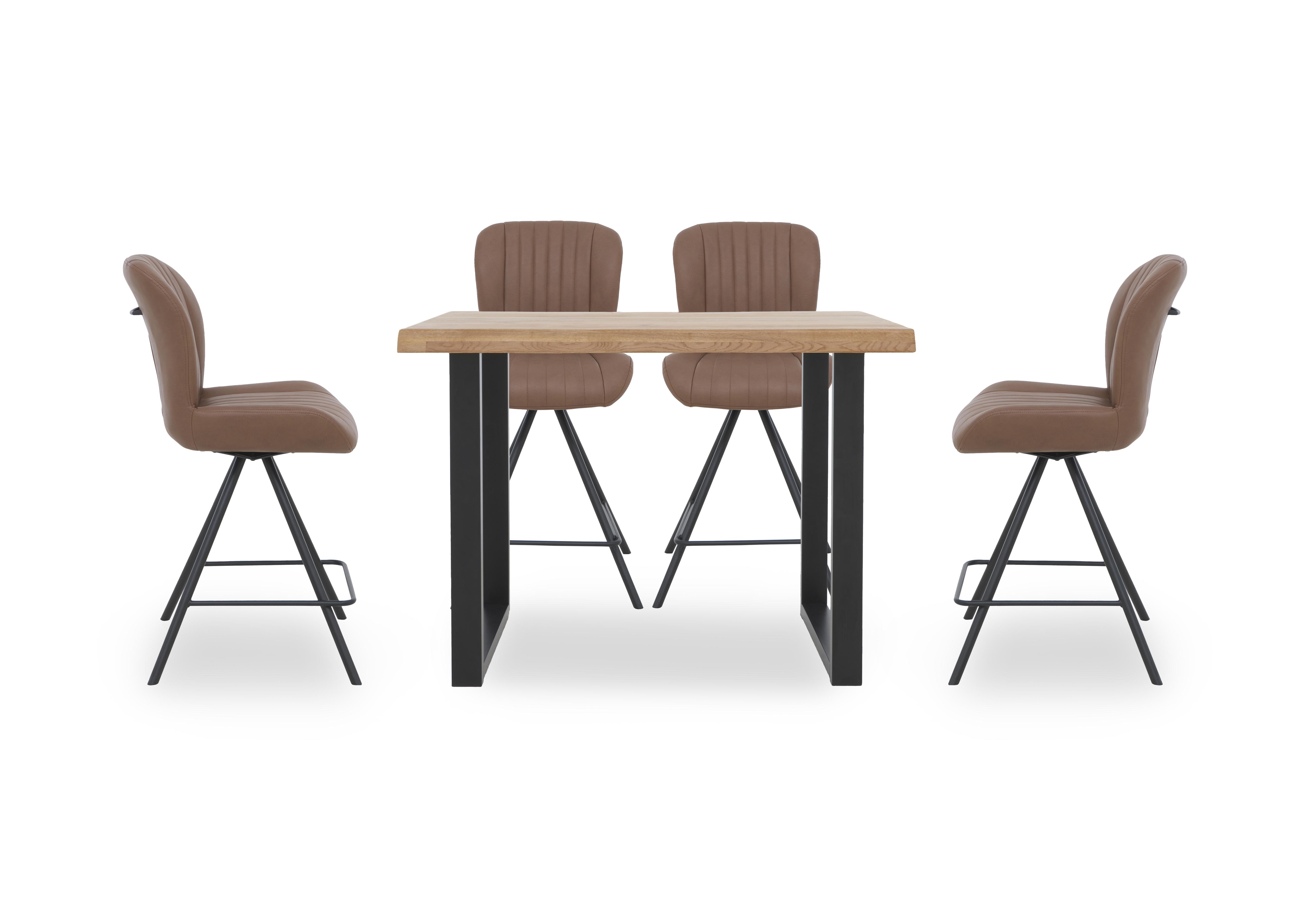 Compact Terra 140cm Raw Edge Bar Table with 4 Cognac Swivel Bar Stools in 01 Oiled on Furniture Village