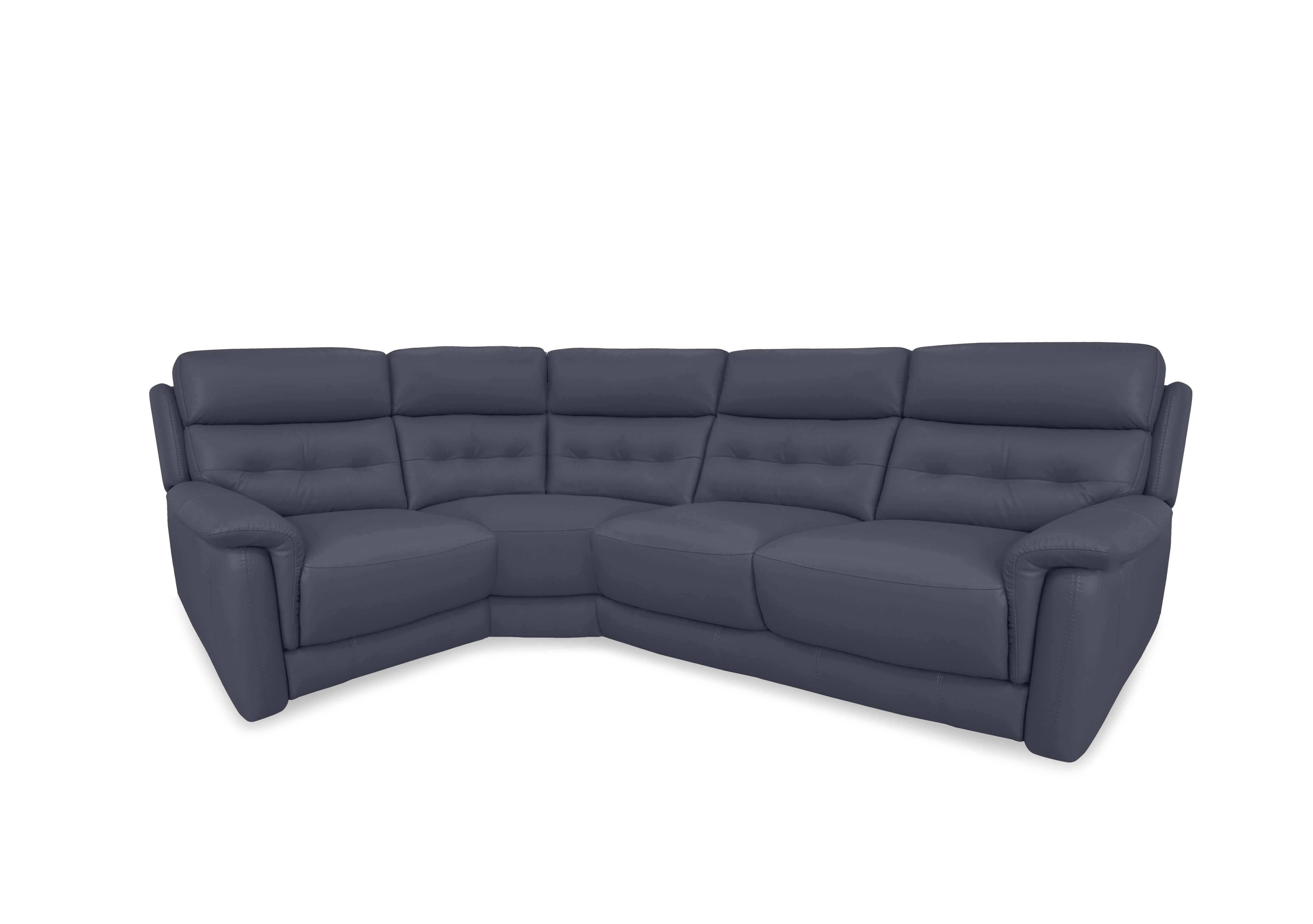 Springer Leather Corner Sofa in Bv-313e Ocean Blue on Furniture Village