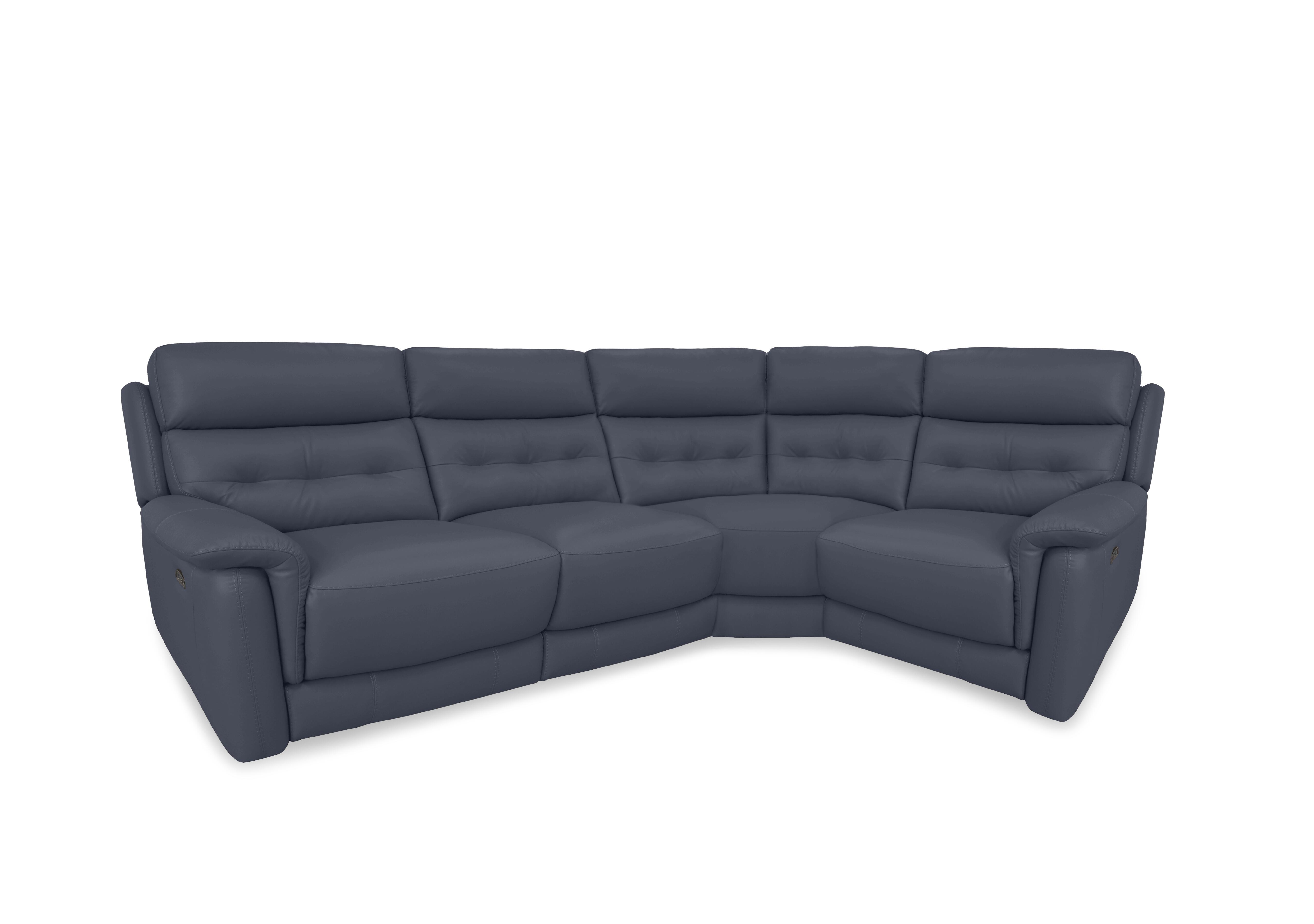 Springer Leather Corner Sofa in Bv-313e Ocean Blue on Furniture Village