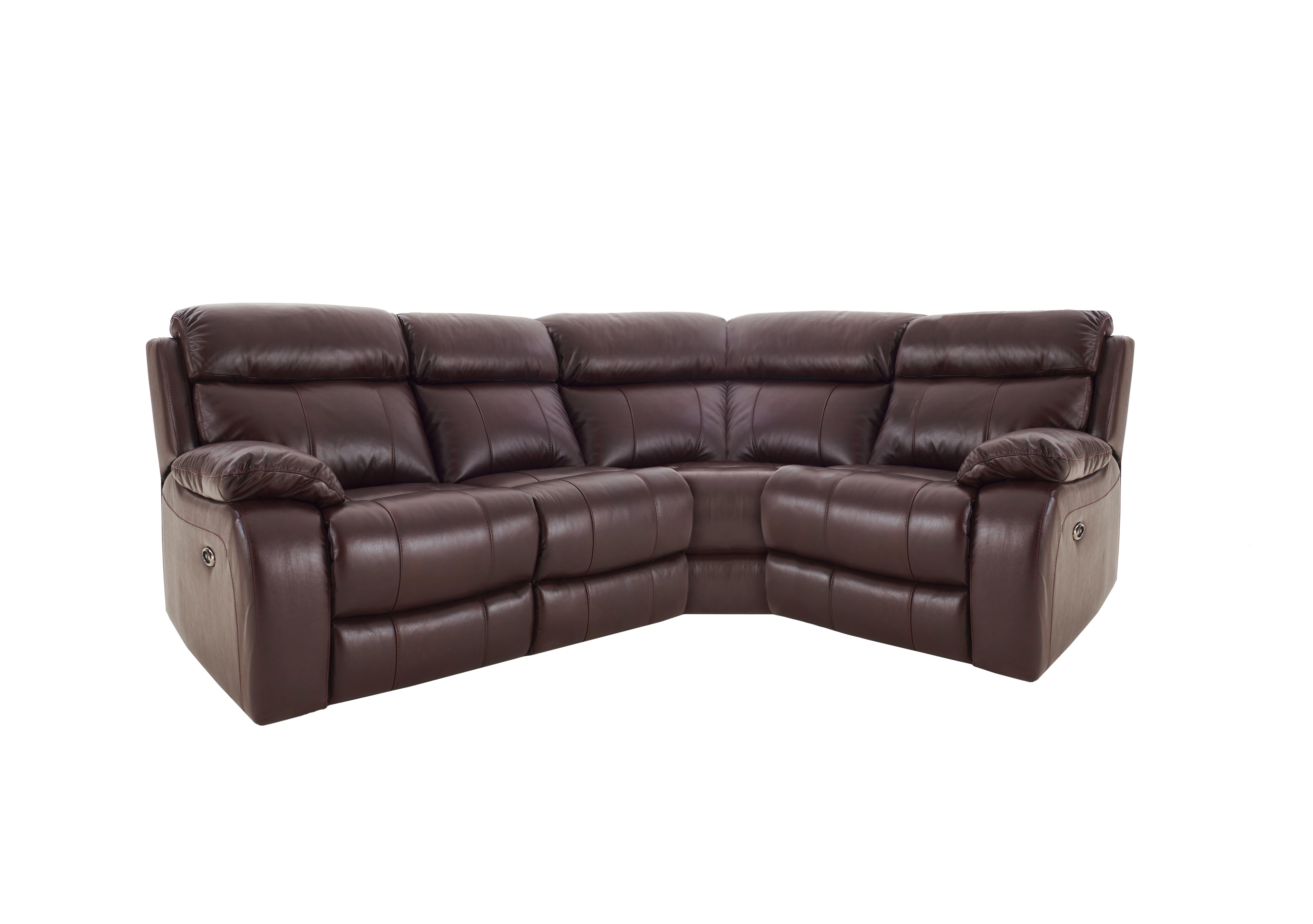 Moreno Small Leather Power Recliner Corner Sofa with Power Headrests in An-751b Burgundy on Furniture Village