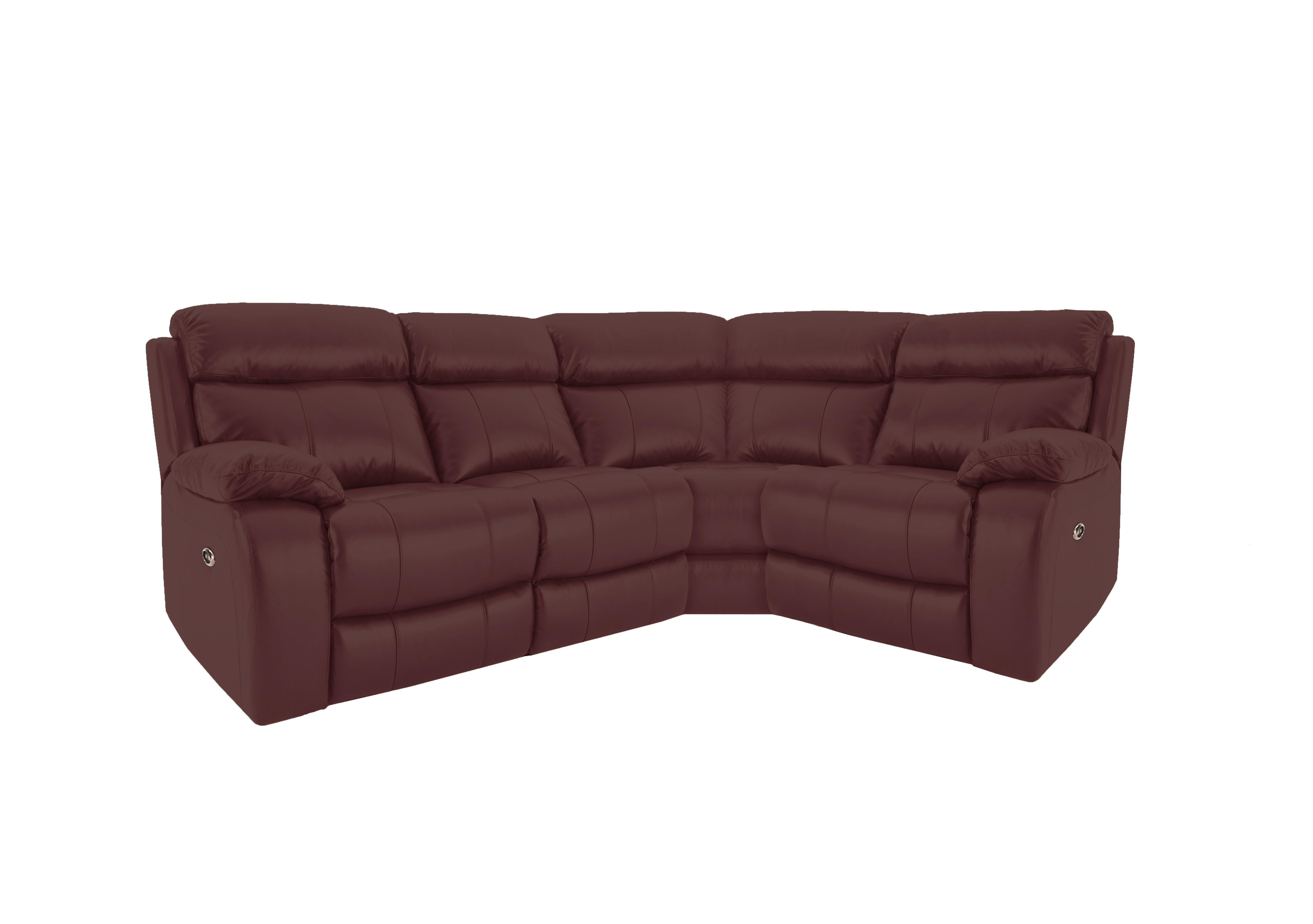 Moreno Small Leather Power Recliner Corner Sofa with Power Headrests in Nc-035c Deep Red on Furniture Village