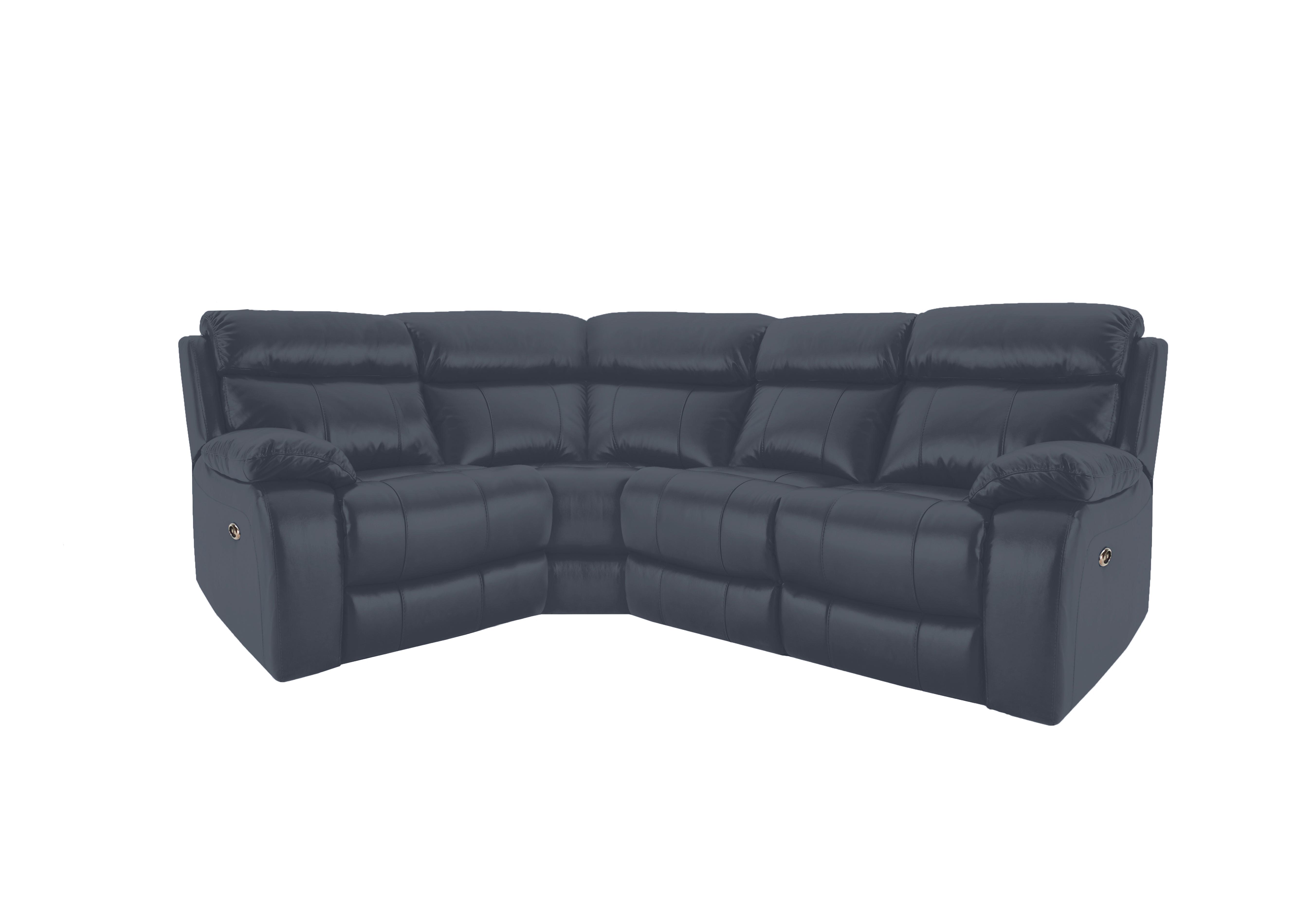 Moreno Small Leather Power Recliner Corner Sofa with Power Headrests in Nc-313e Ocean Blue on Furniture Village