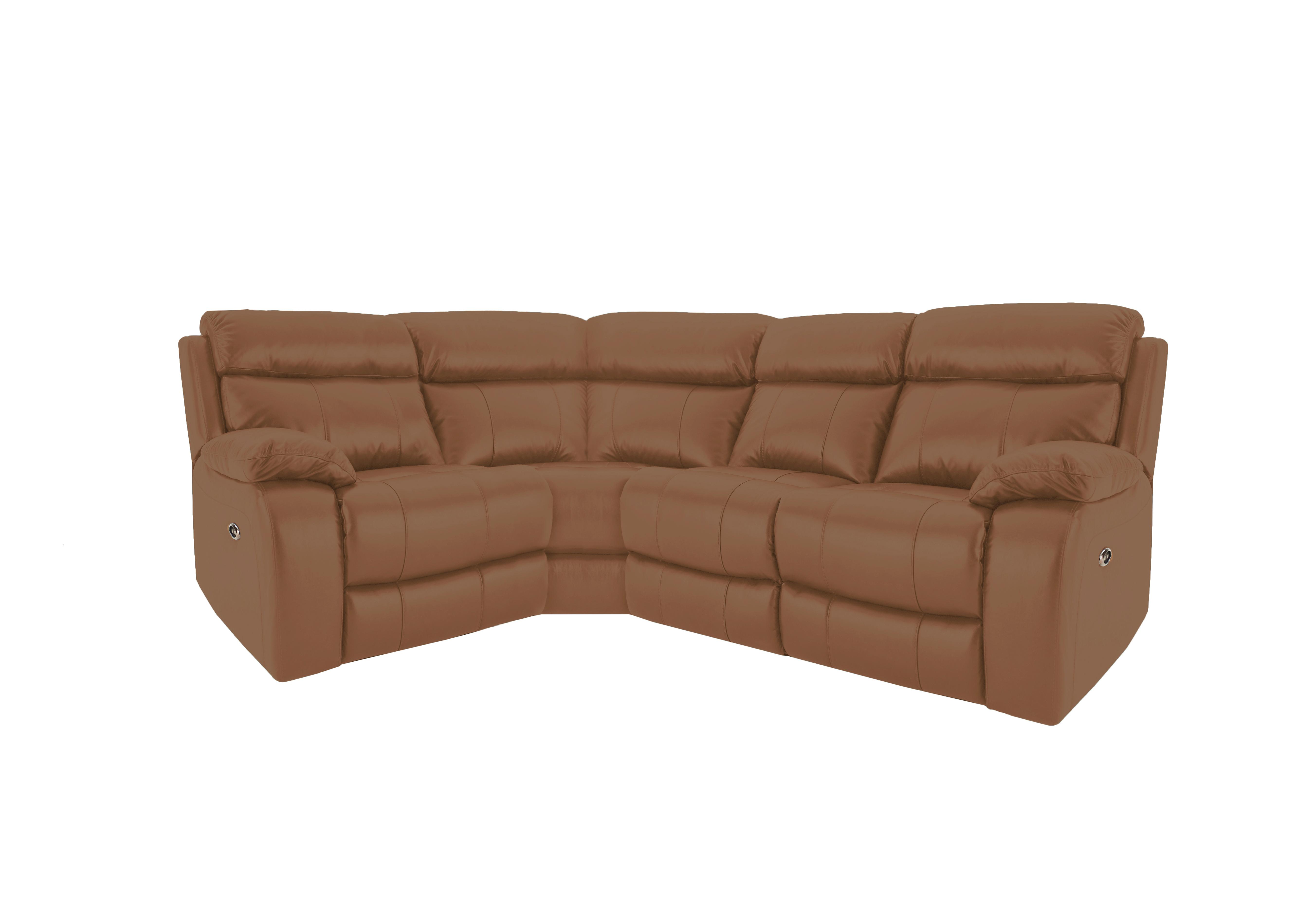 Moreno Small Leather Power Recliner Corner Sofa with Power Headrests in Nc-334e Pecan Brown on Furniture Village