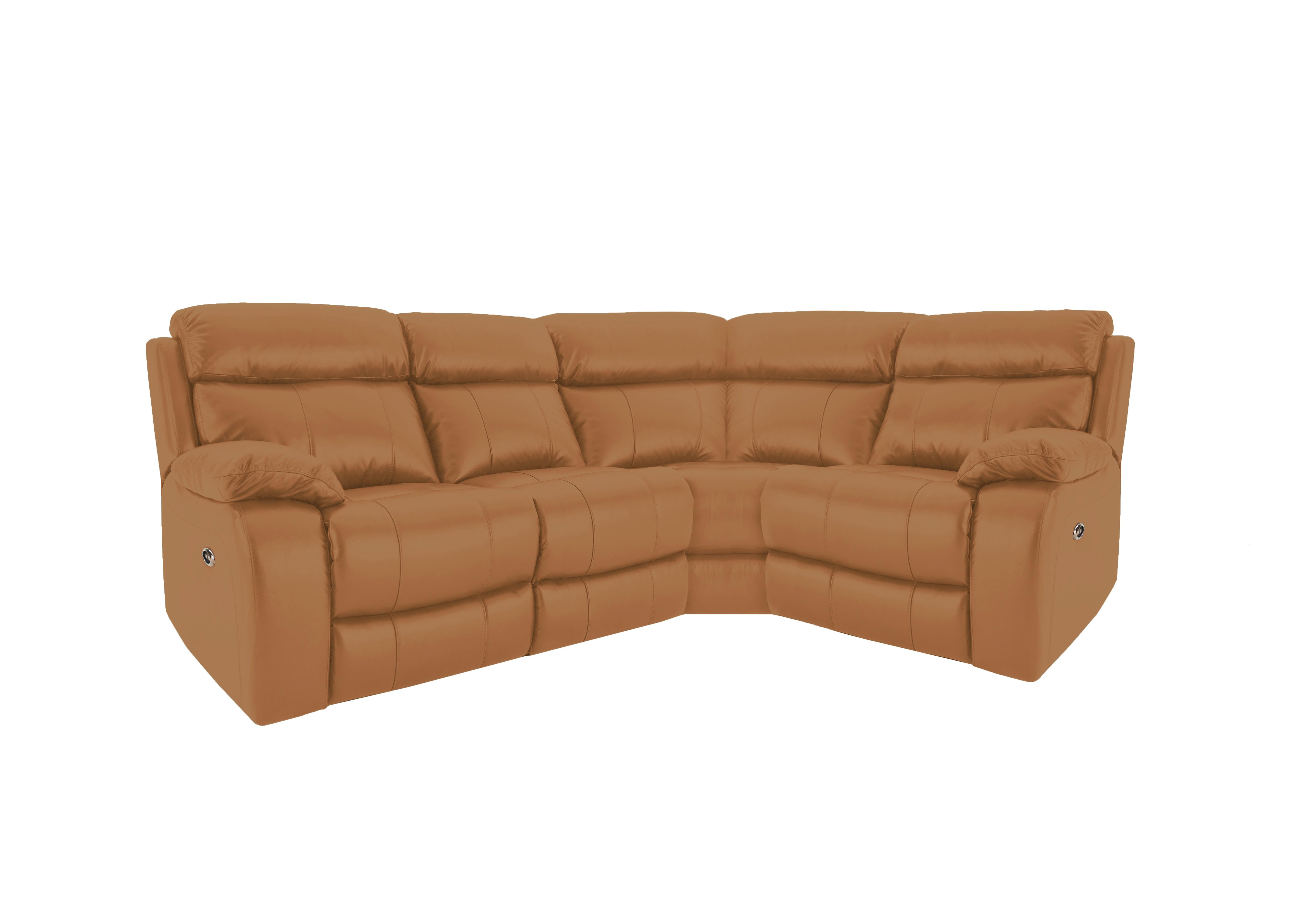 Moreno Small Leather Power Recliner Corner Sofa with Power Headrests in Nc-335e Honey Yellow on Furniture Village