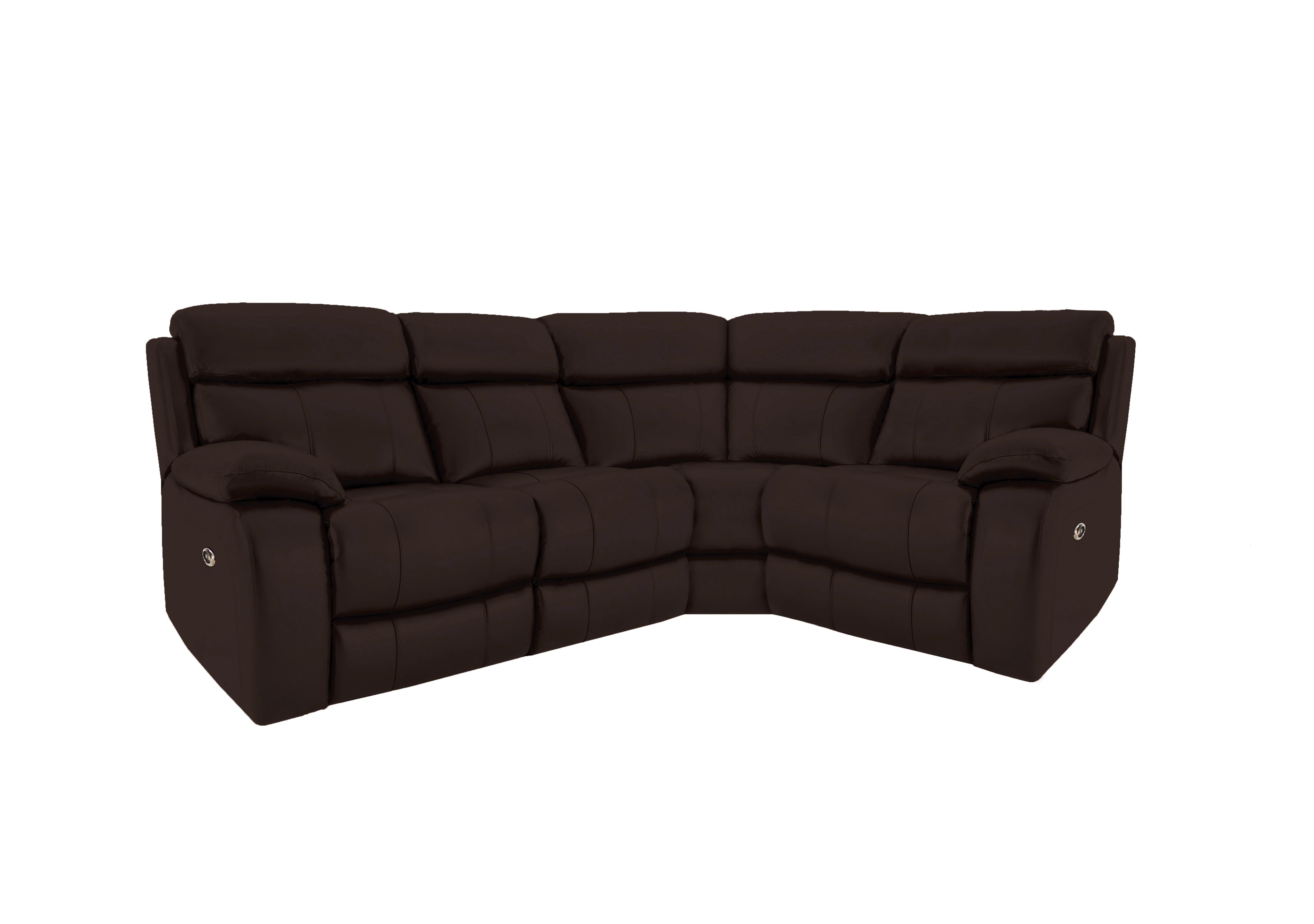 Moreno Small Leather Power Recliner Corner Sofa with Power Headrests in Sk-097d Dark Brown on Furniture Village