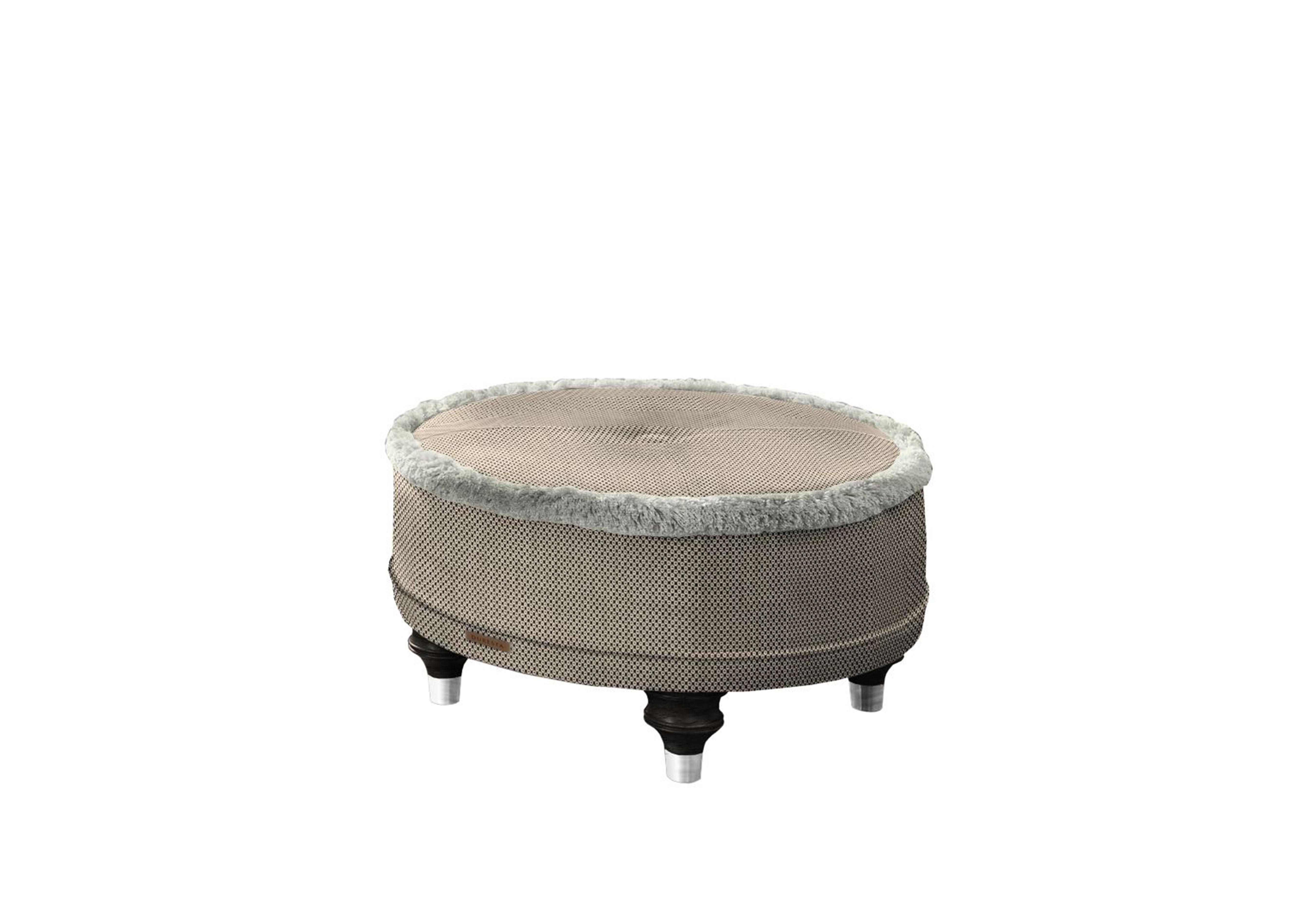 Princeton Ruched Round Footstool in Cristalle Noir Eby/Stl on Furniture Village