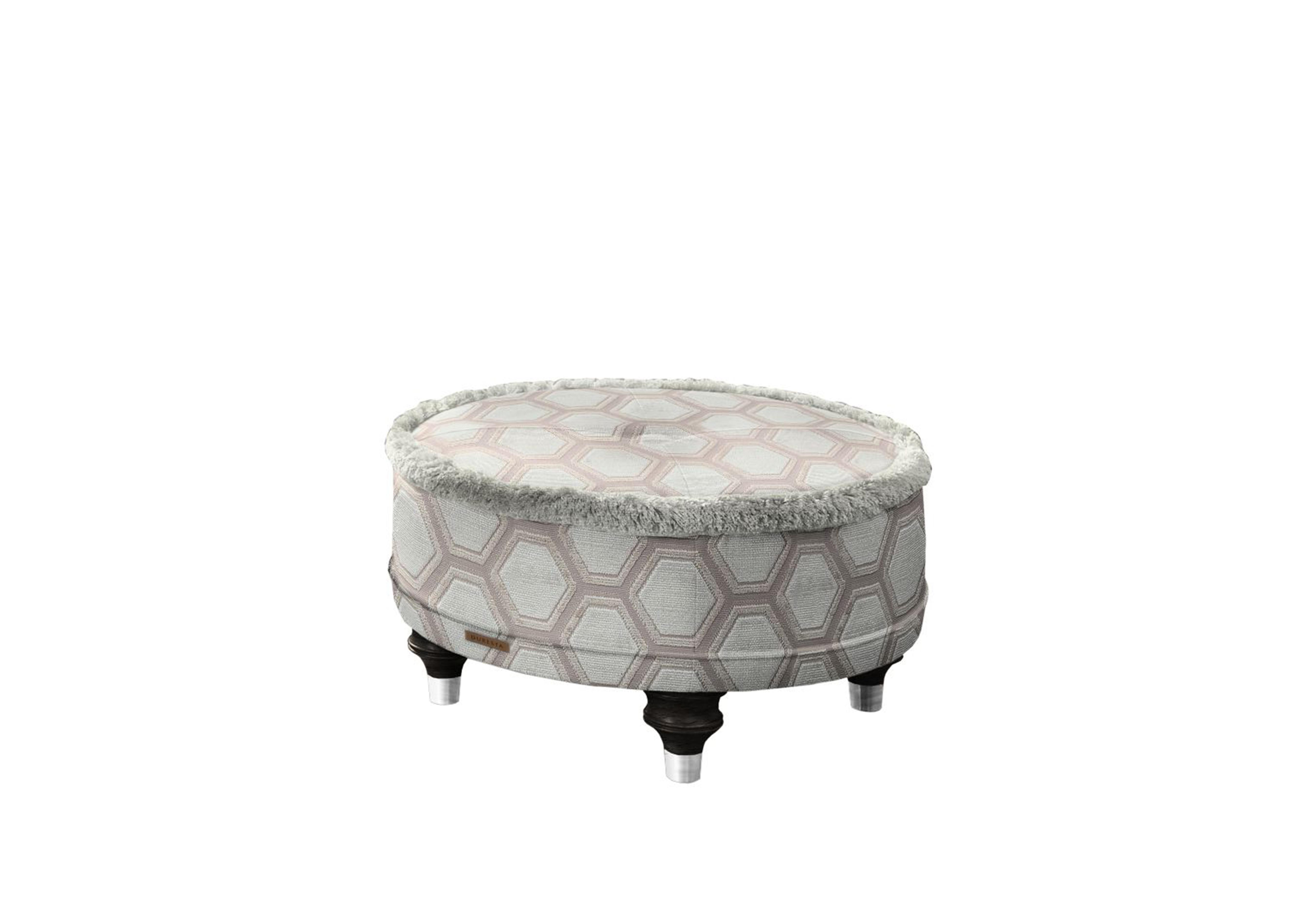 Princeton Ruched Round Footstool in Ophelia Ivory Eby/Stl on Furniture Village