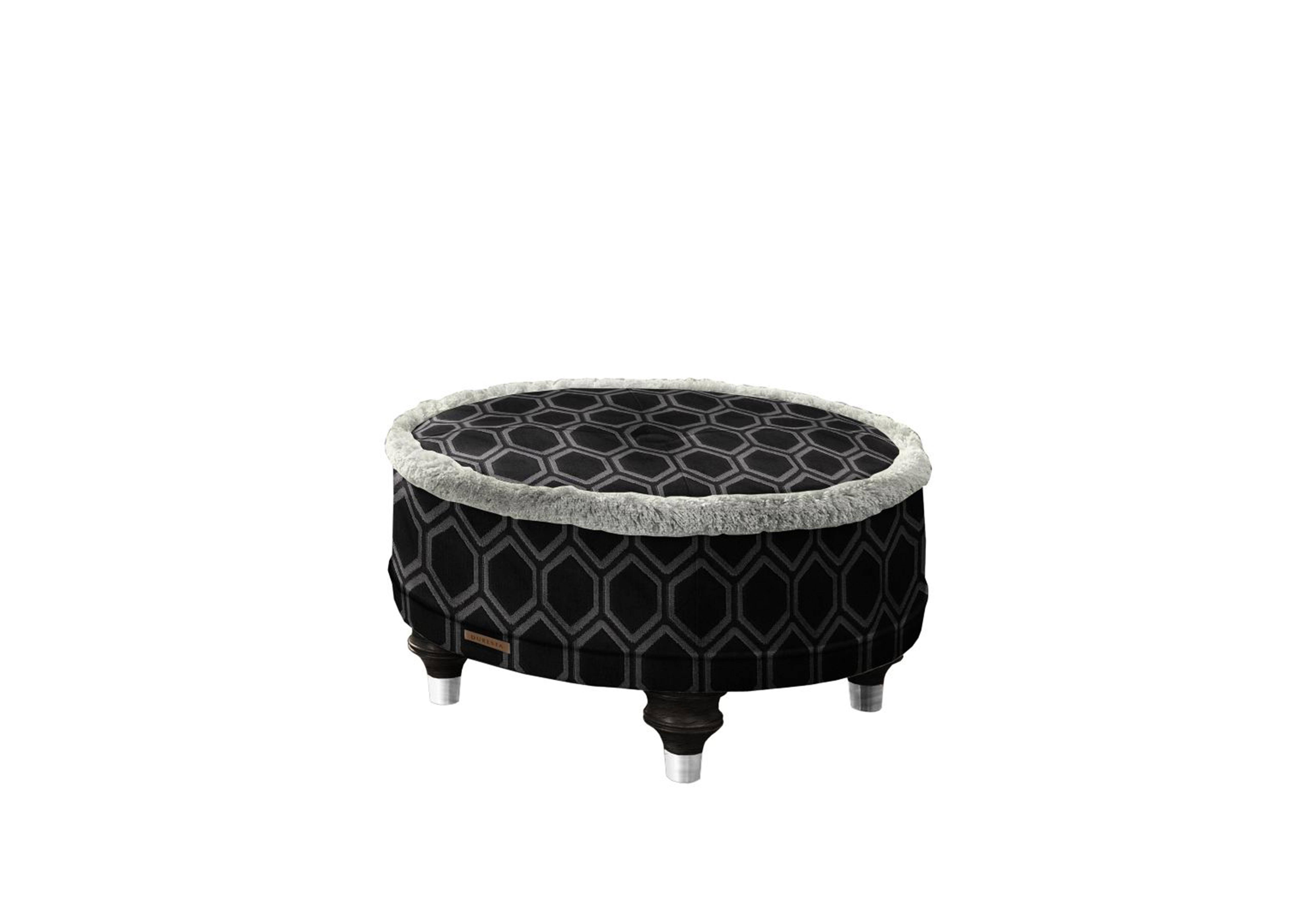 Princeton Ruched Round Footstool in Ophelia Onyx Eby/Stl on Furniture Village