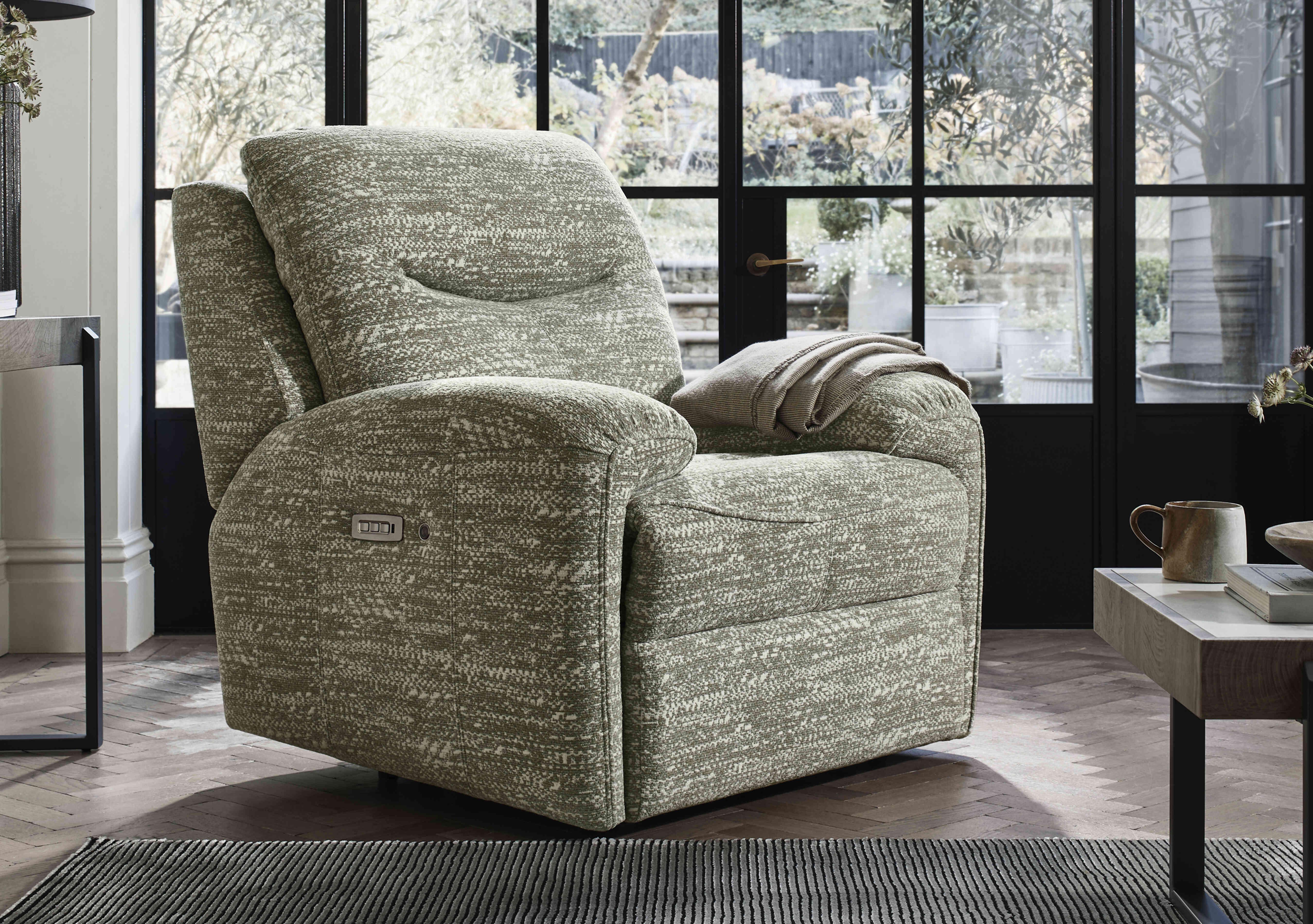 Amesbury Fabric Power Recliner Armchair with Power Headrest, Power Lumbar and Heated Seats in  on Furniture Village